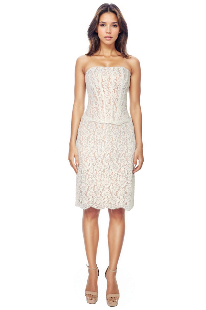 Knee-Length Lace Skirt Ivory 