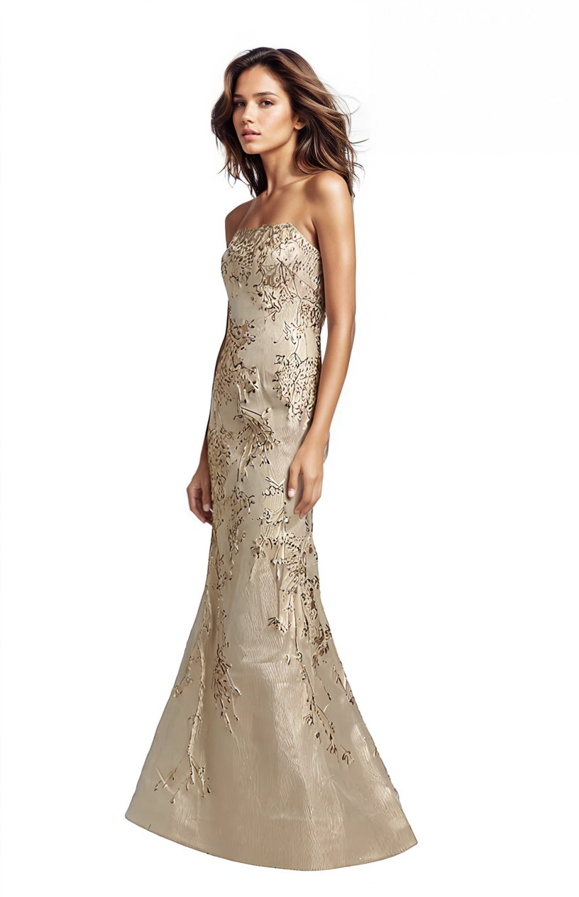 Strapless Fit and Flare Brocade Gown  