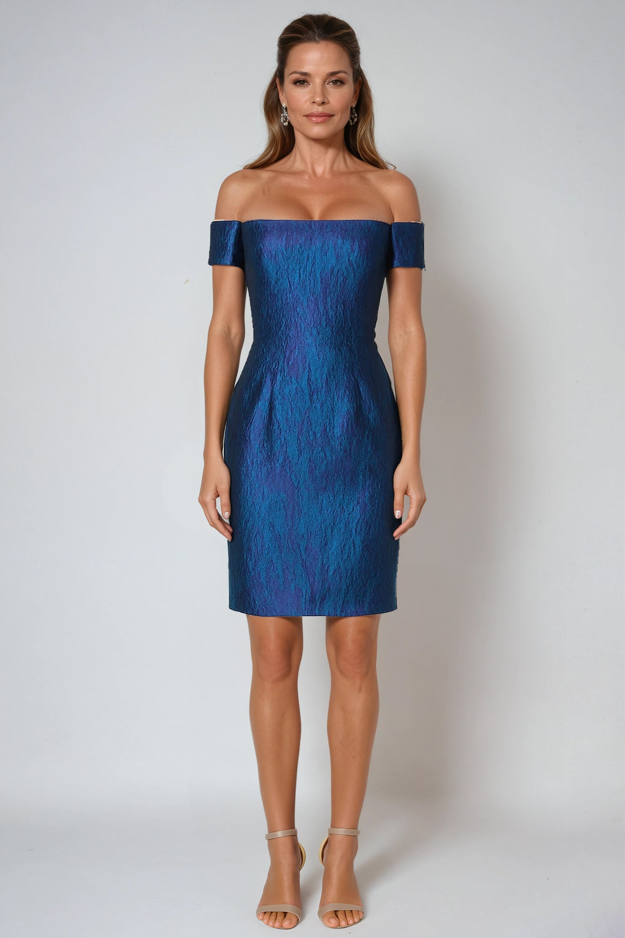 Off The Shoulder Jacquard Sheath Cocktail Cocktail Rene Ruiz Collection