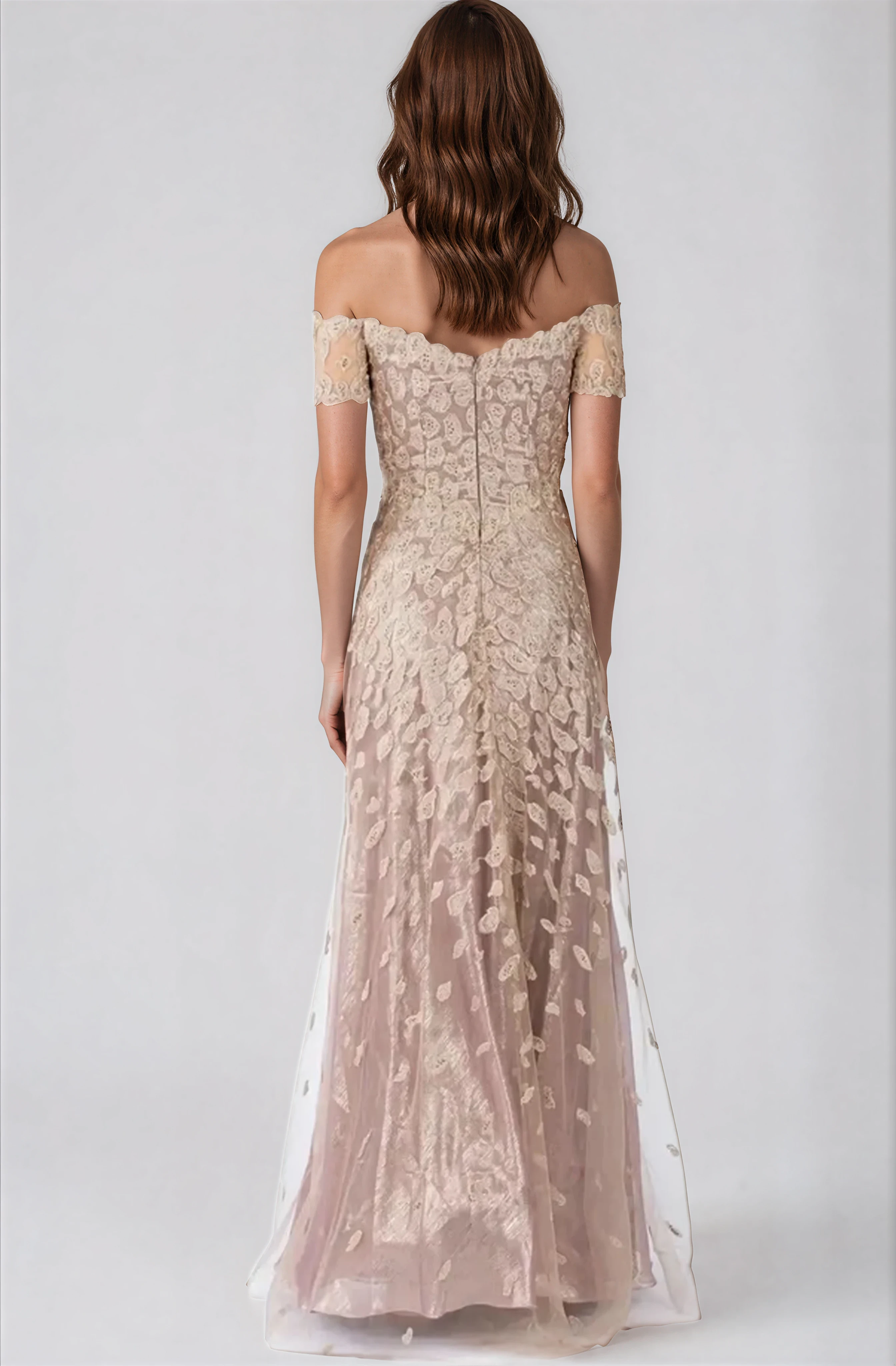 Off The Shoulder A-Line Embroidered Gown Gown Rene Ruiz Collection