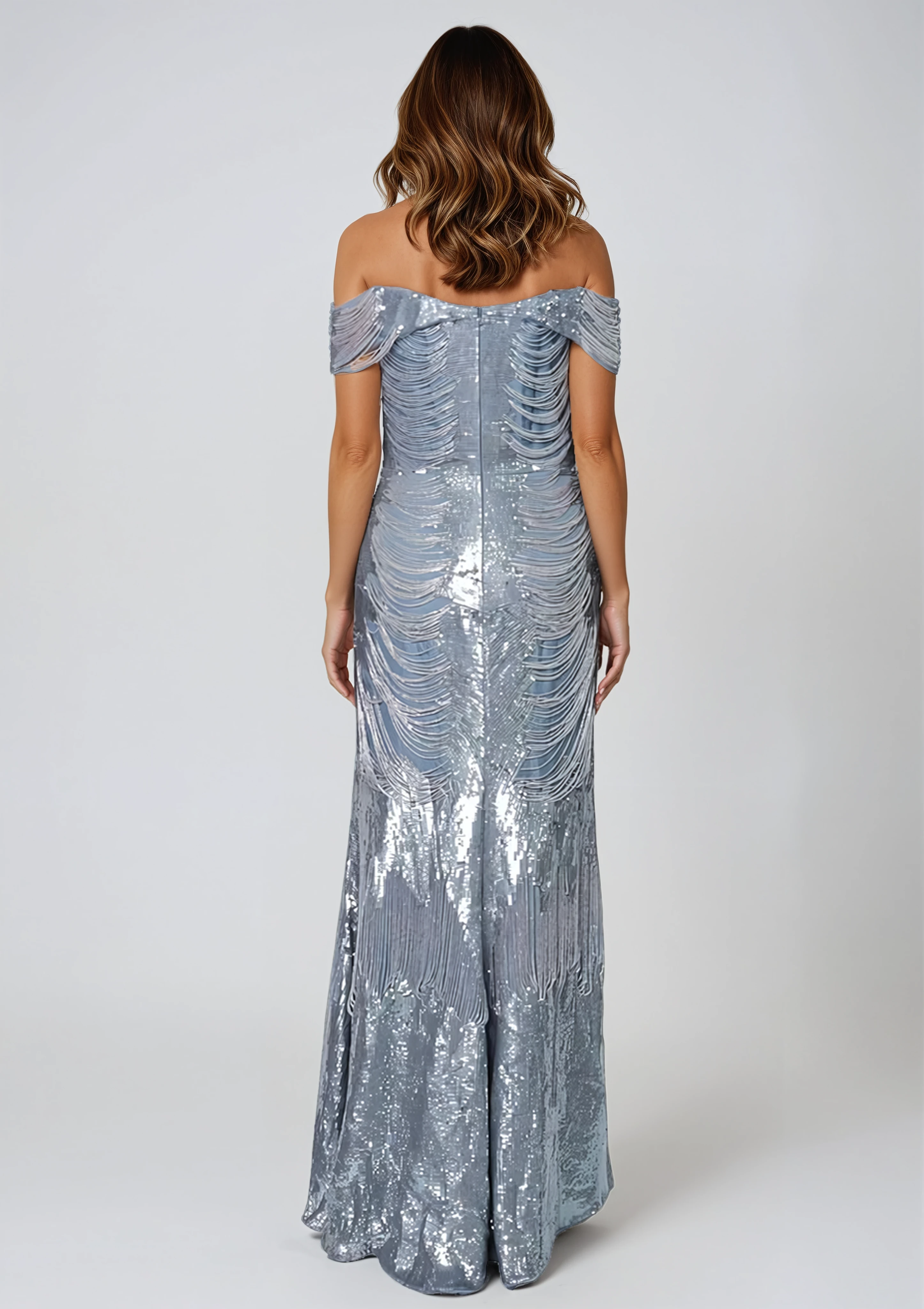 Off The Shoulder Beaded Column Gown Gown Rene Ruiz Collection