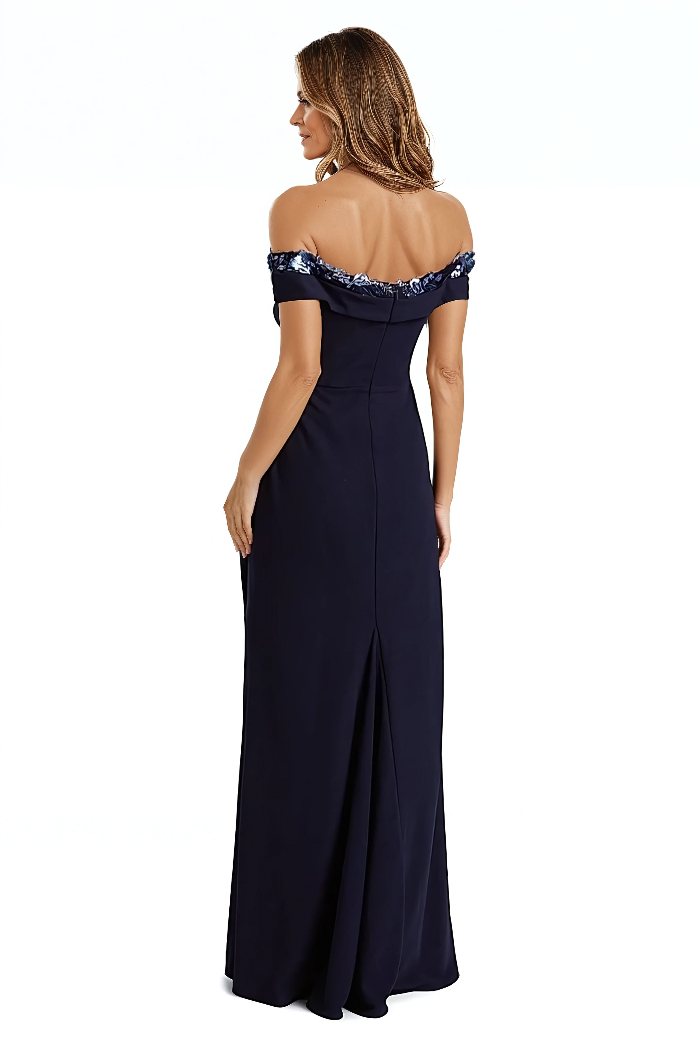 Off The Shoulder Crepe Fit And Flare Gown Gown Rene Ruiz Collection