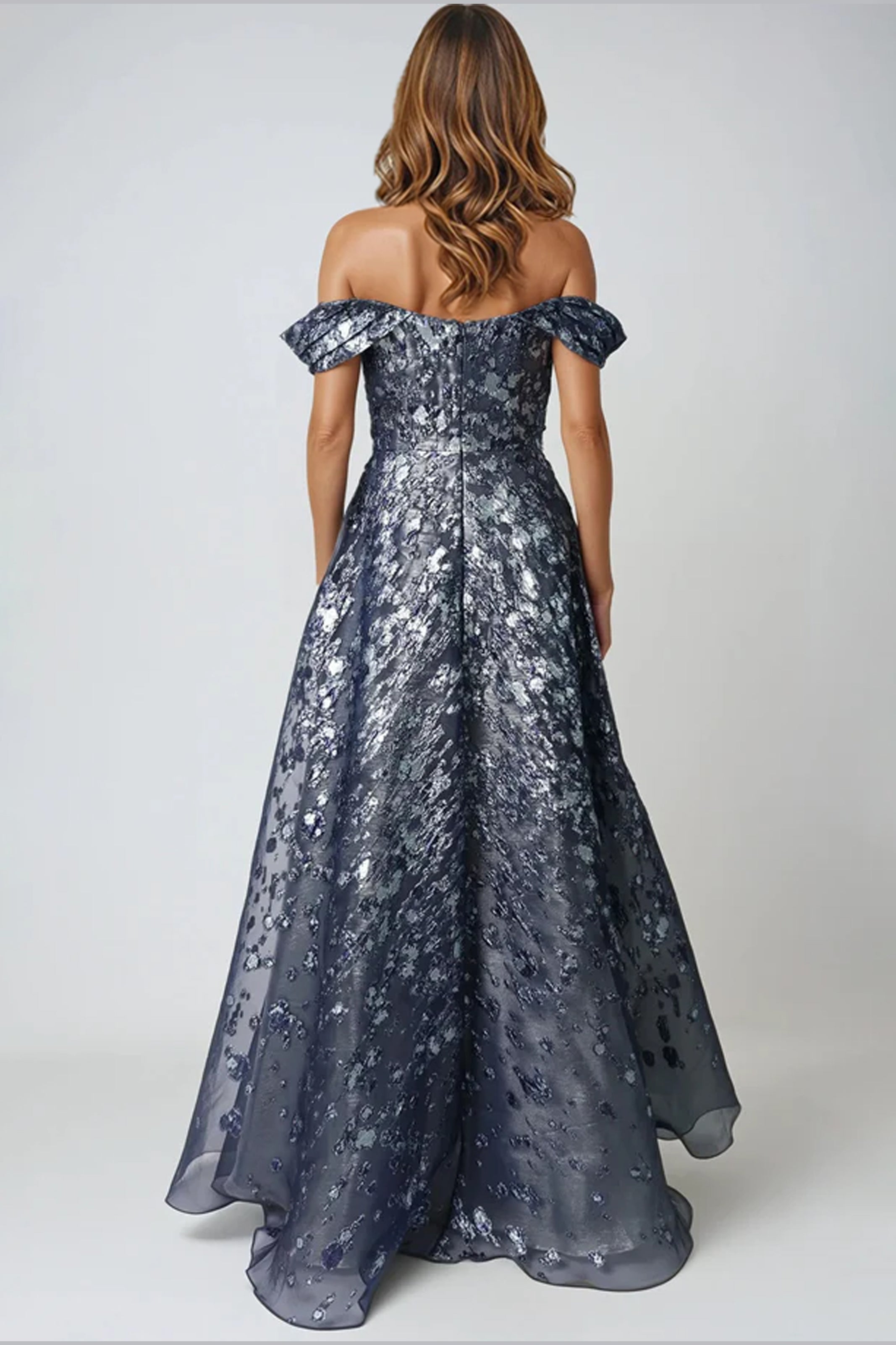 Off The Shoulder Fil Coupé A-Line Gown Gown Rene Ruiz Collection