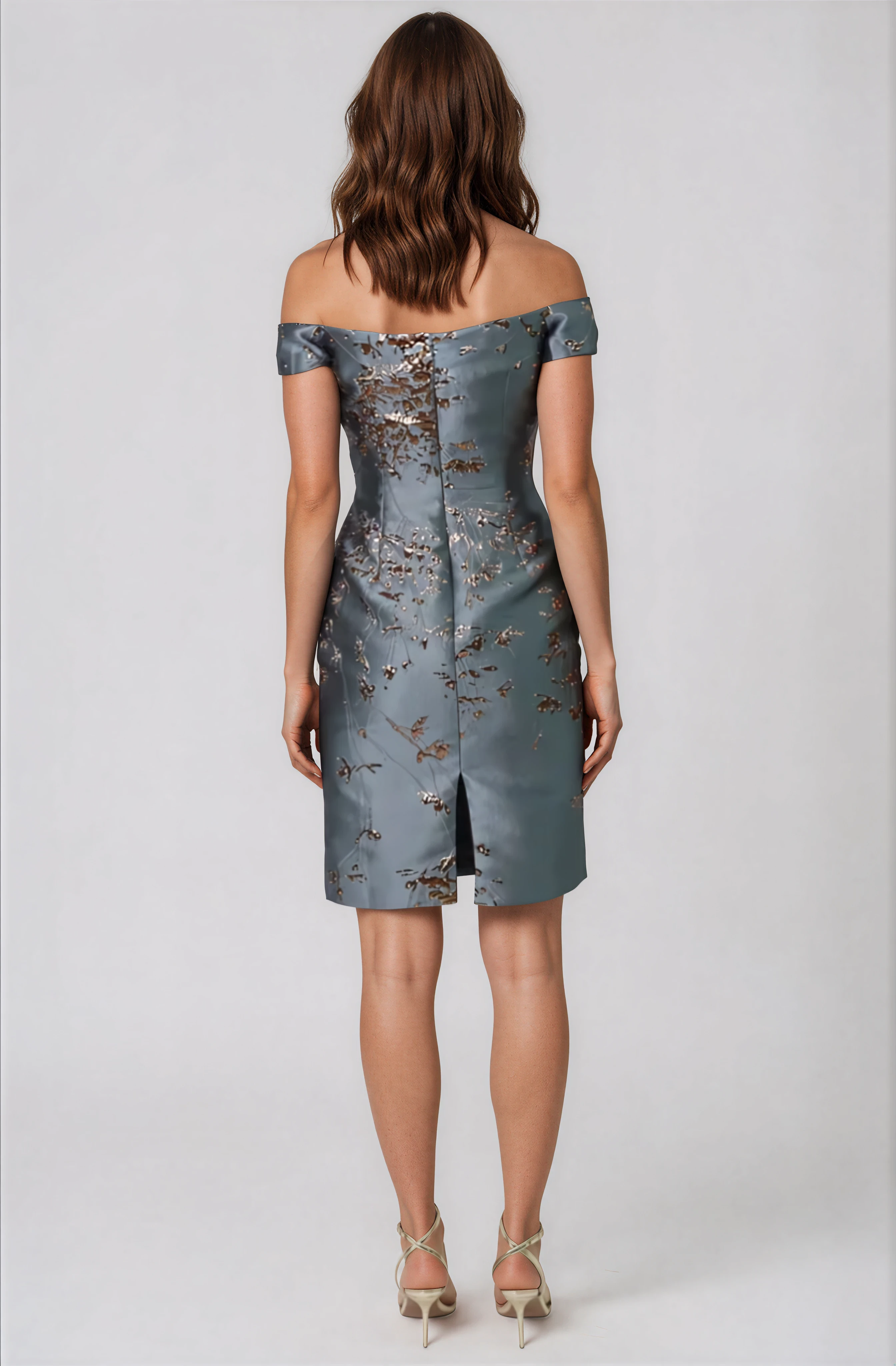 Off The Shoulder Floral Brocade Sheath Cocktail Cocktail Rene Ruiz Collection