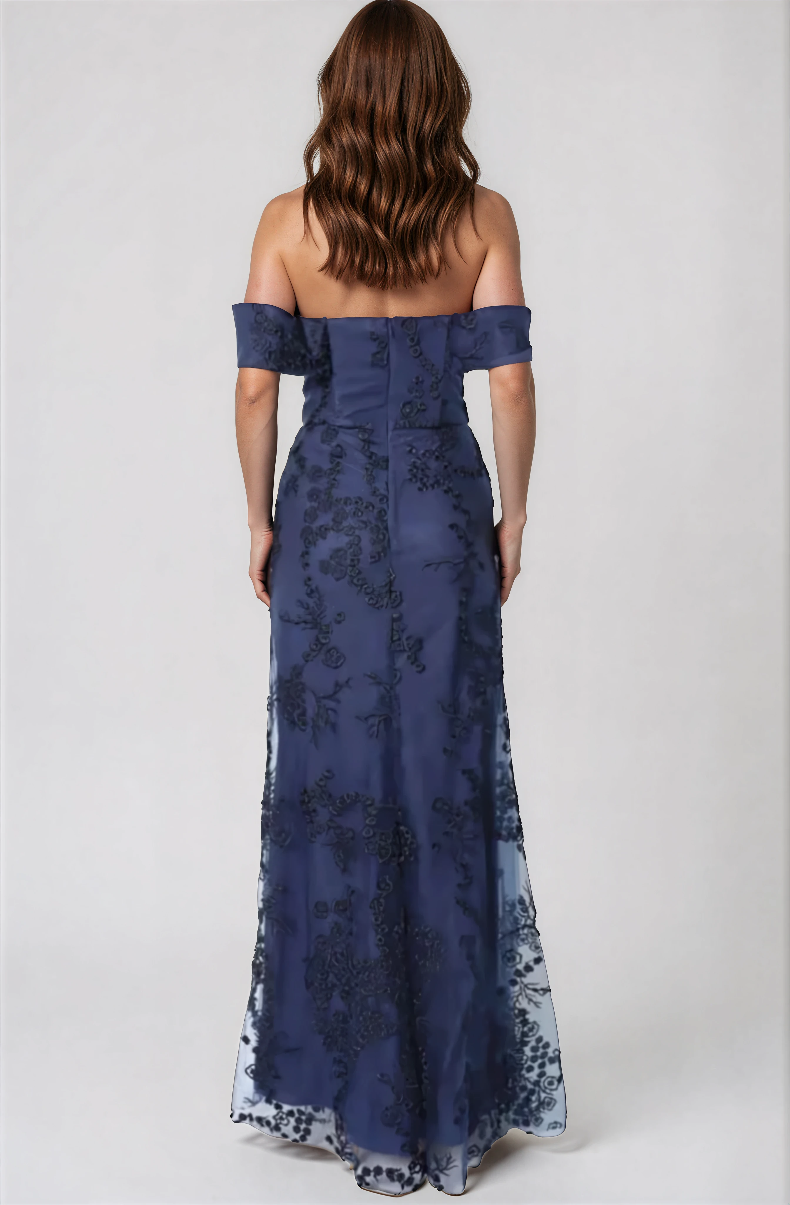 Off The Shoulder Floral Embroidered Fit And Flare Gown Off The Shoulder Floral Embroidered Fit And Flare Gown