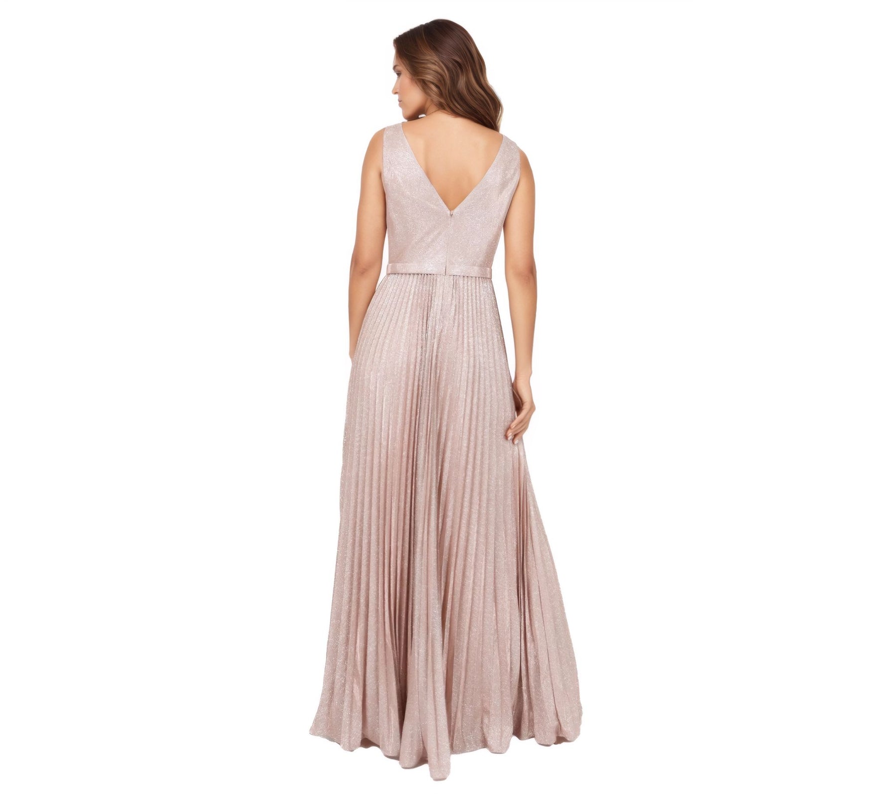 V-neck Cap Sleeves Pleated Floor-length Dress Regency