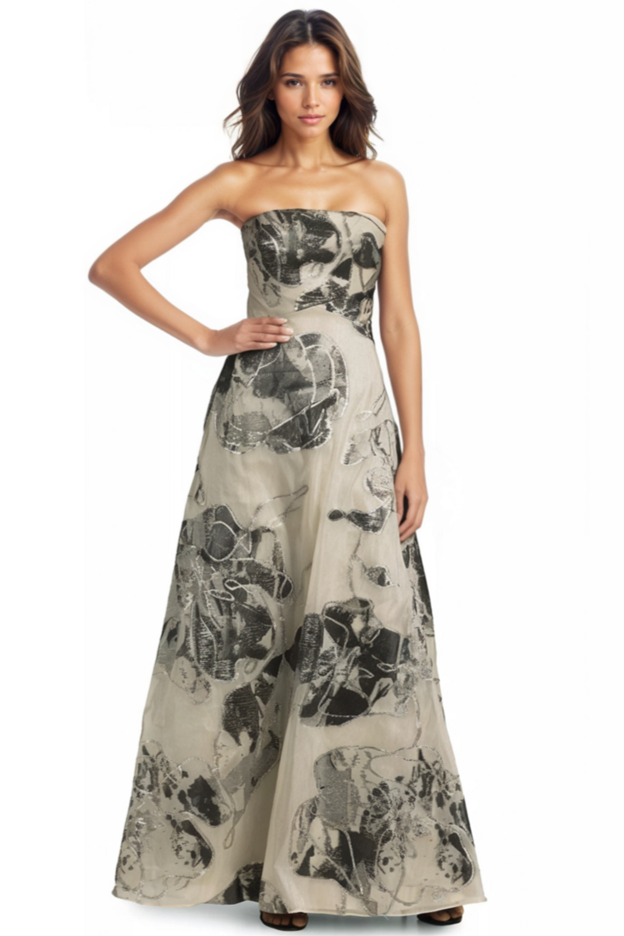 Strapless Floral A-line Fil Coupe Gown  