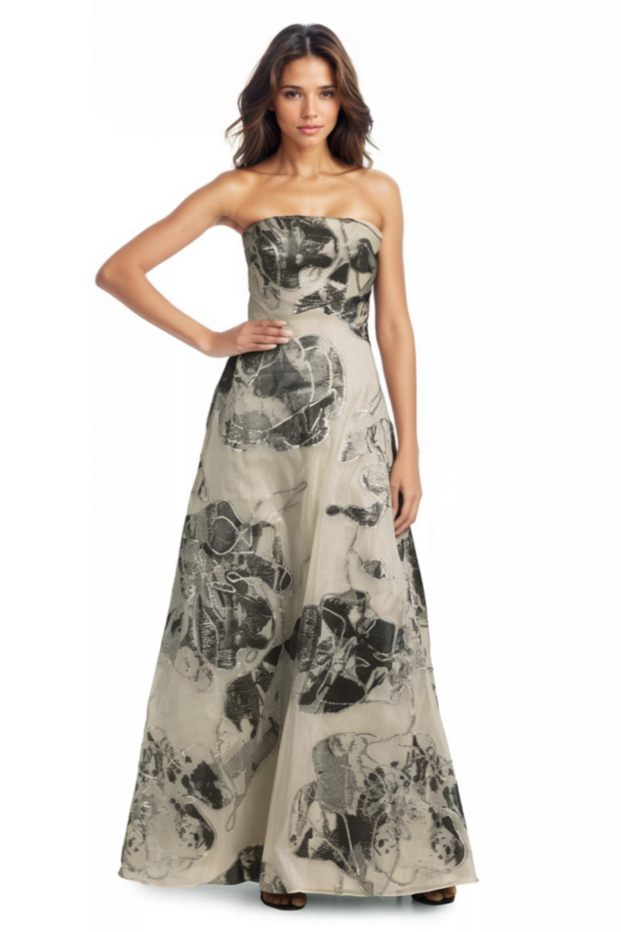 Strapless Floral A-line Fil Coupe Gown  