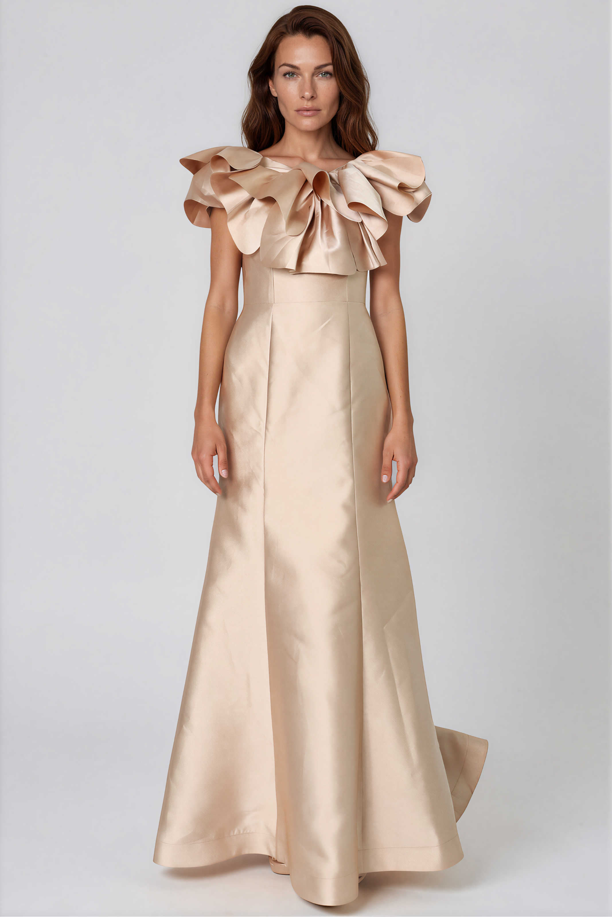 Bardot Rosette Fit and Flare Mikado Gown Gown Rene Ruiz Collection