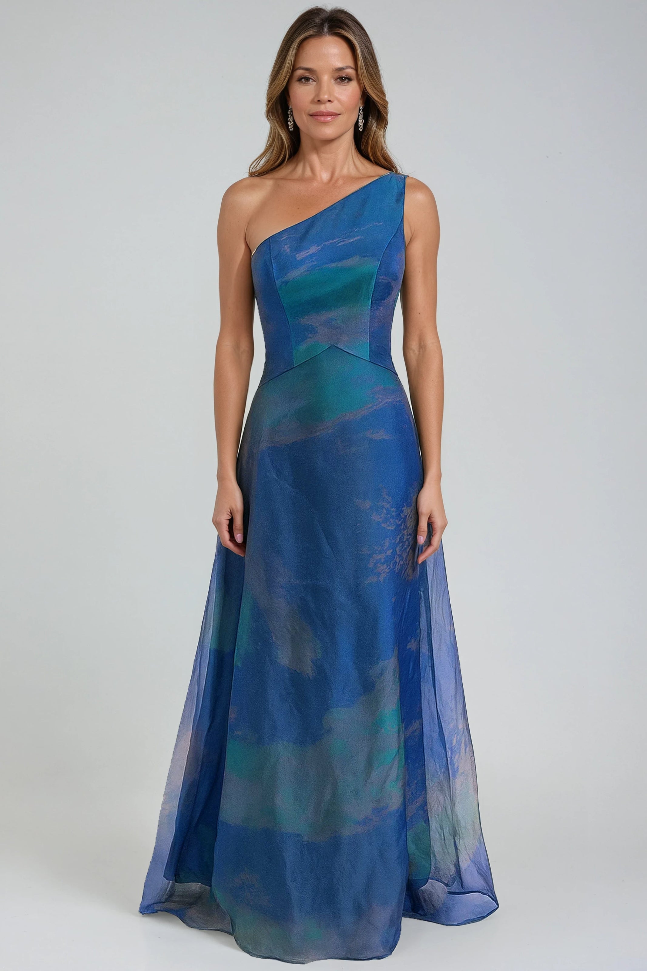rene ruiz dresses Rene Ruiz Capelet Sleeve Column Gown, Blue / 4 main image 0