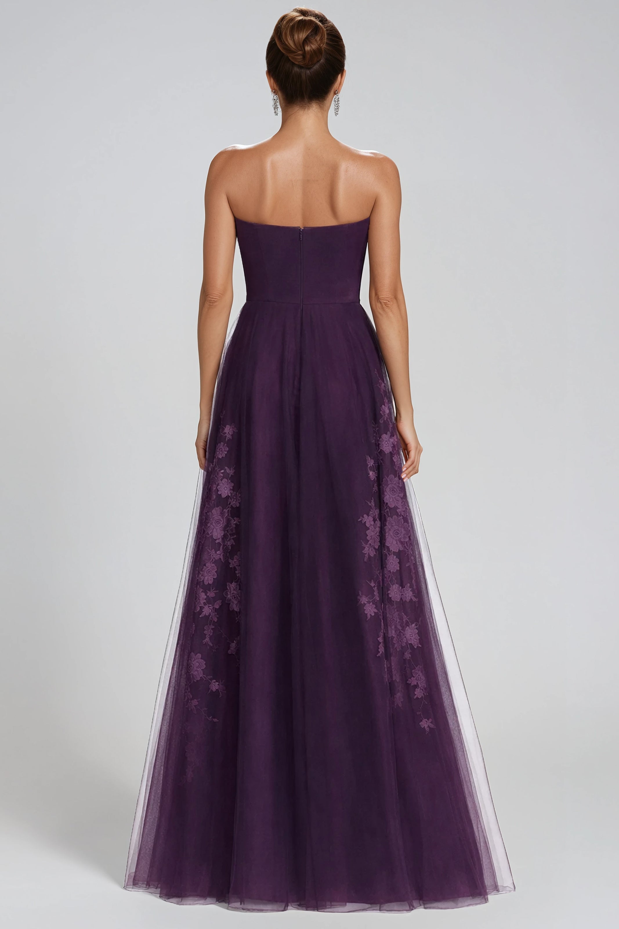 Strapless Sweetheart Tulle A-Line Gown with Floral Appliqué Gown Rene Ruiz Collection