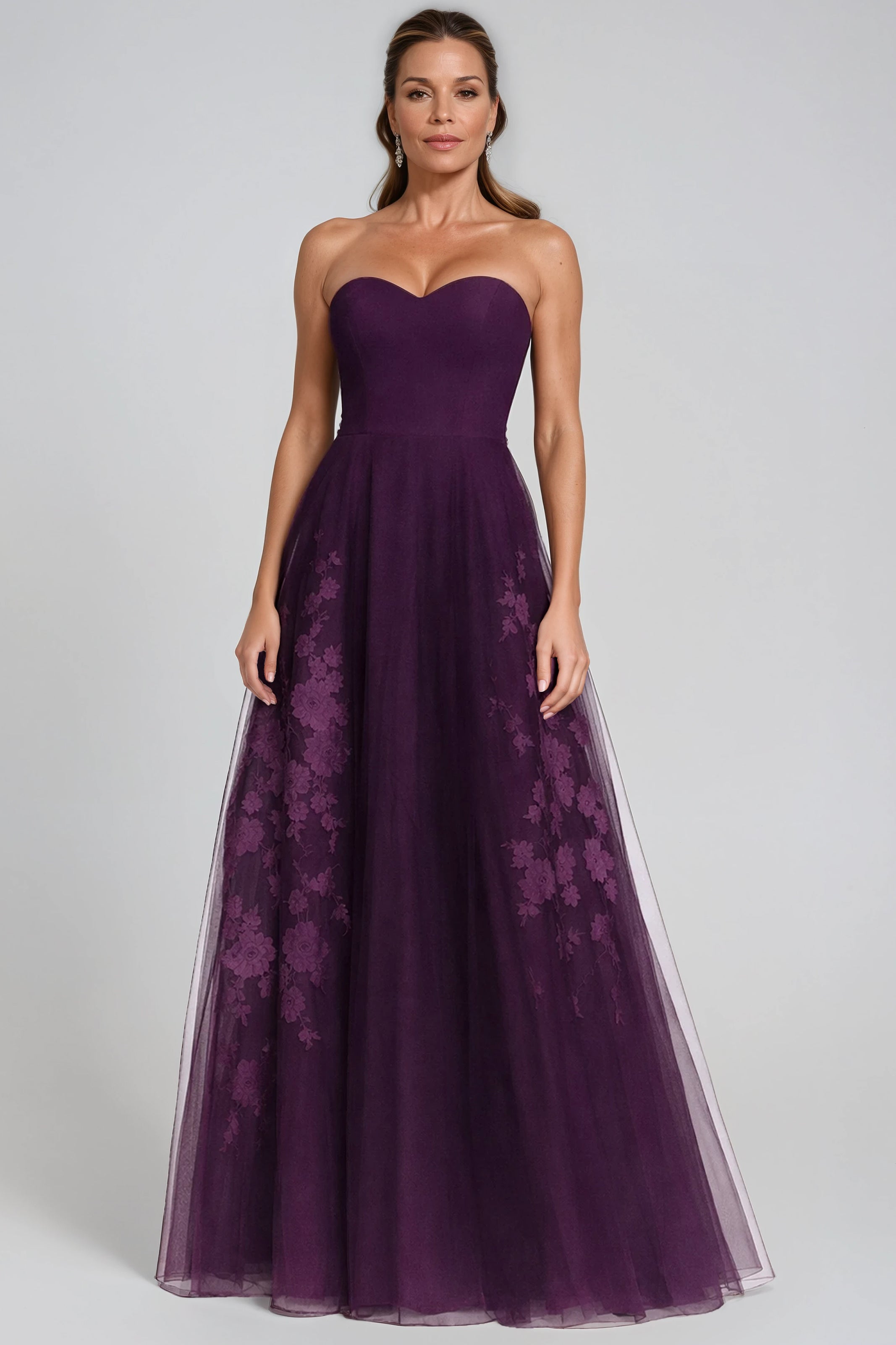 Strapless Sweetheart Tulle A-Line Gown with Floral Appliqué Gown Rene Ruiz Collection