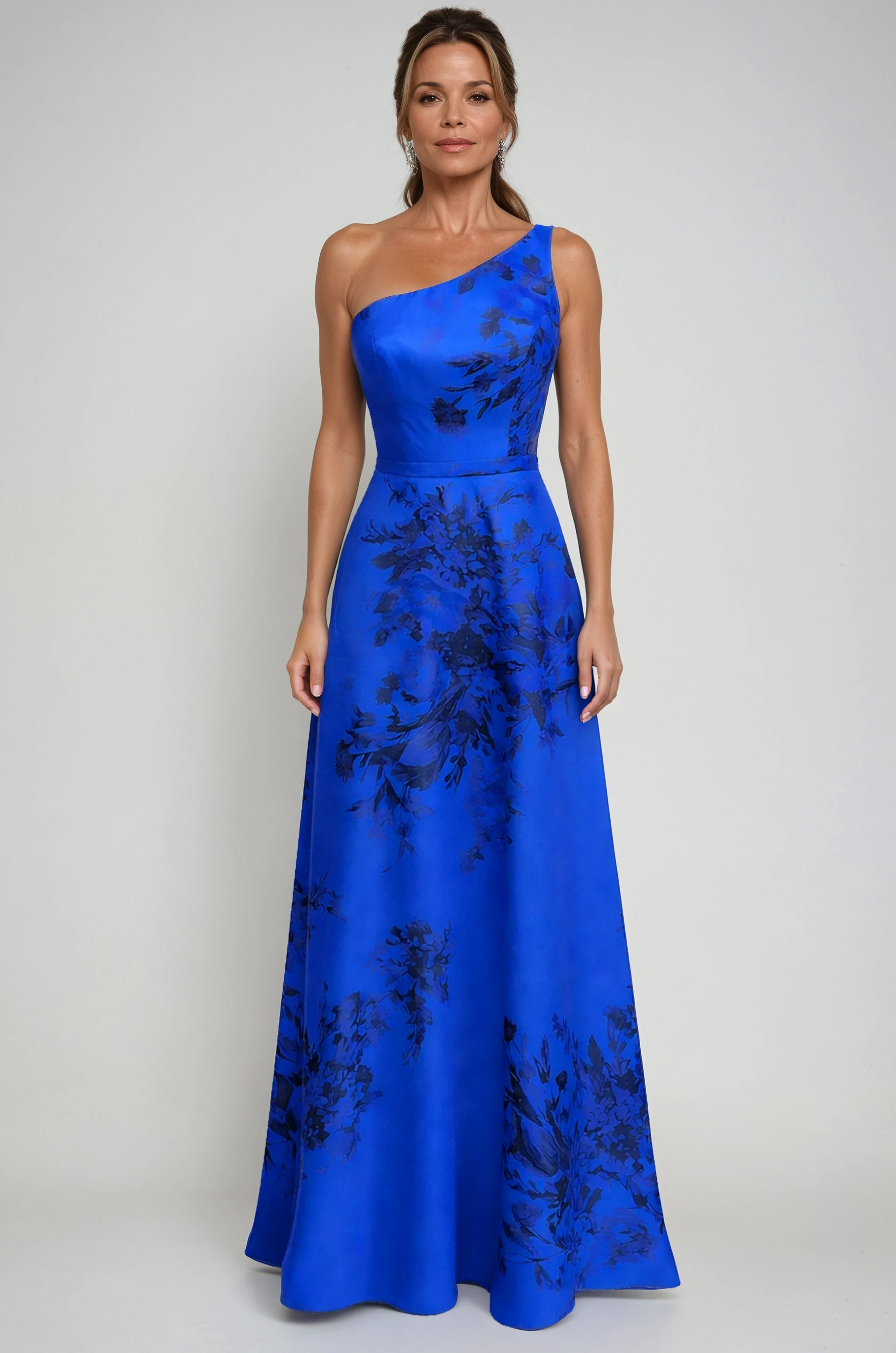 One Shoulder Floral Mikado A-Line Gown Gown Rene Ruiz Collection