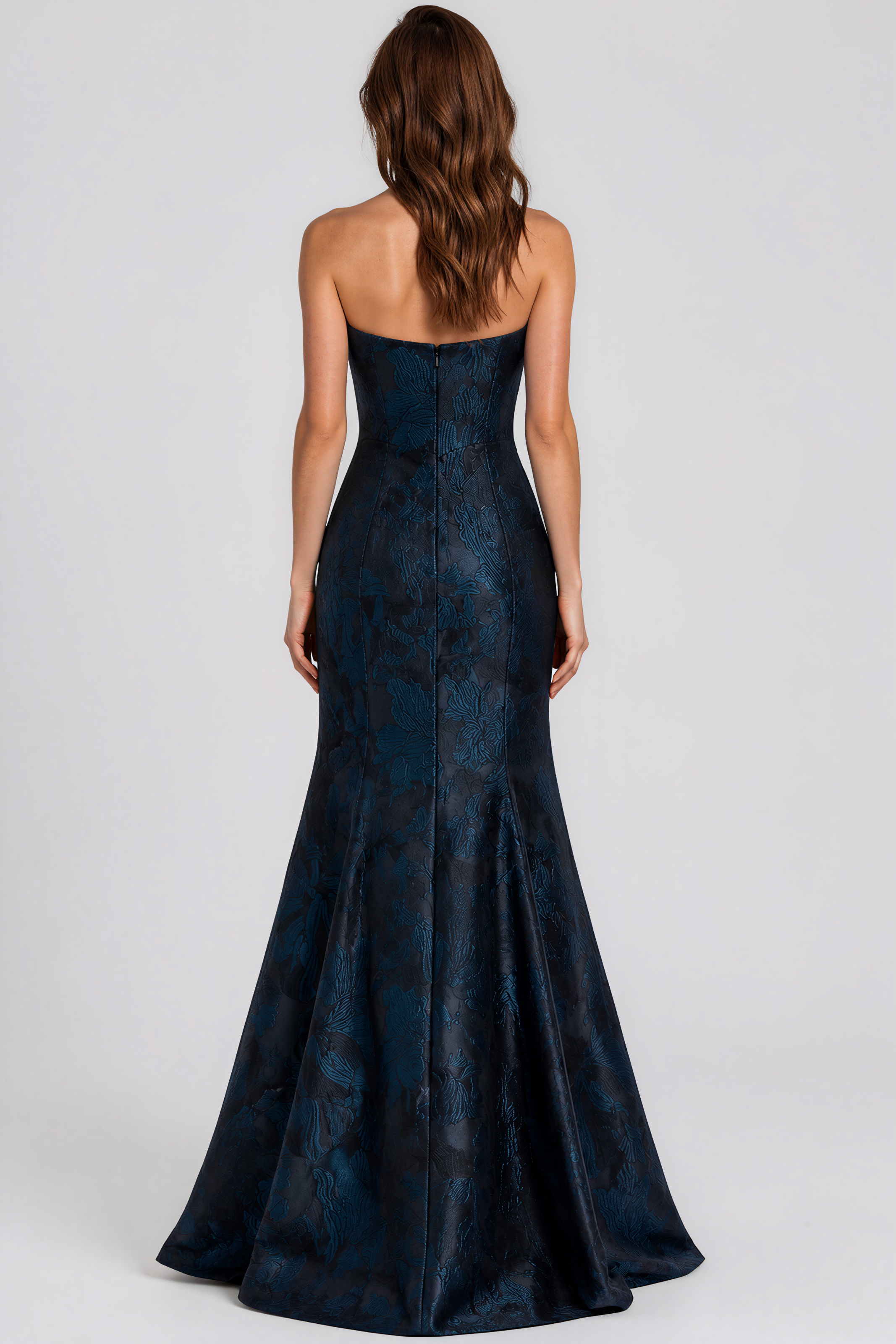 Strapless Sweetheart Floral Jacquard Fit And Flare Gown