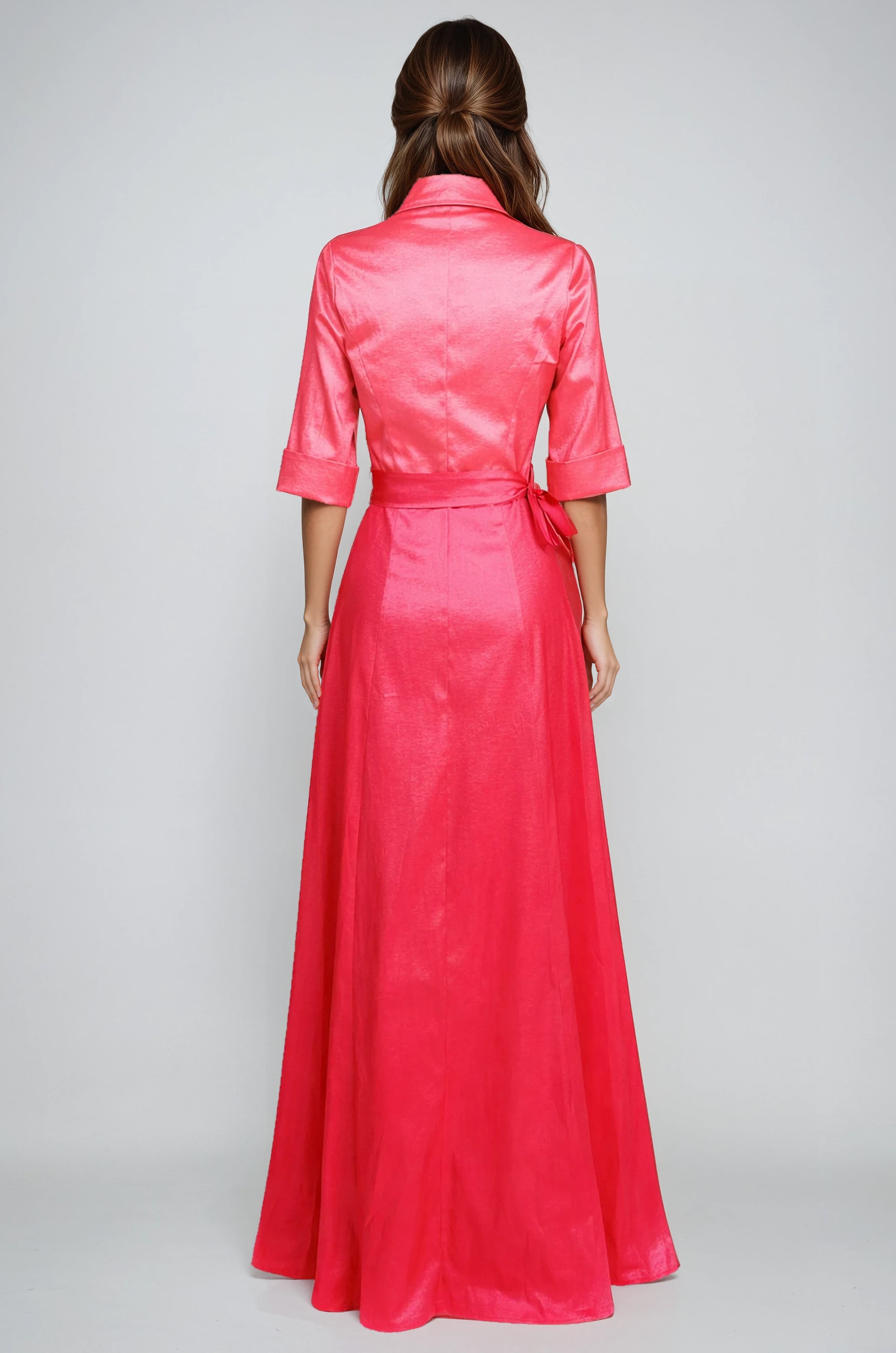 3/4 Sleeve Button Front Taffeta Shirt Gown Gown Rene Ruiz Collection