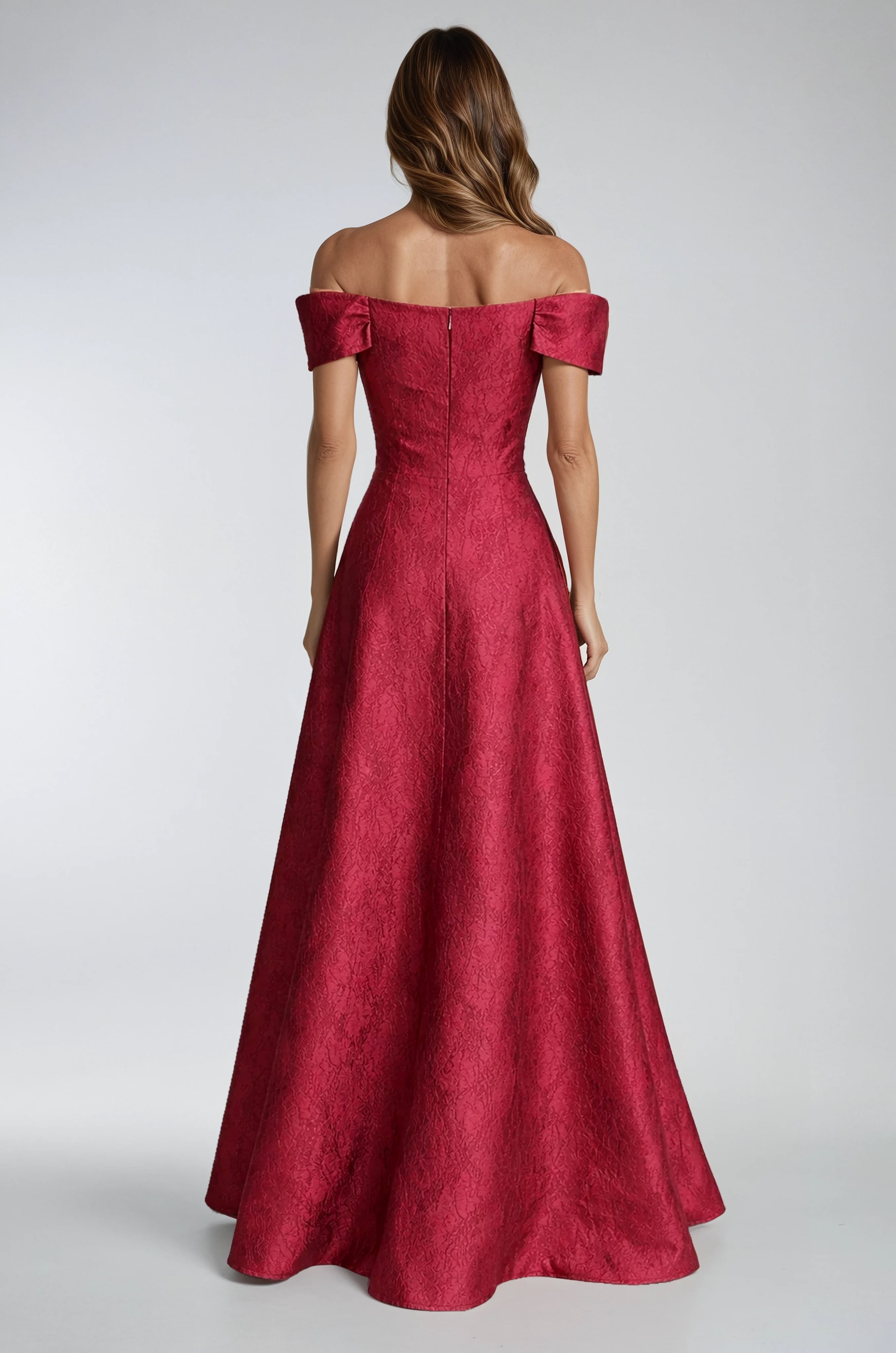 Off The Shoulder Oversized Bow Jacquard A-Line Gown Gown Rene Ruiz Collection
