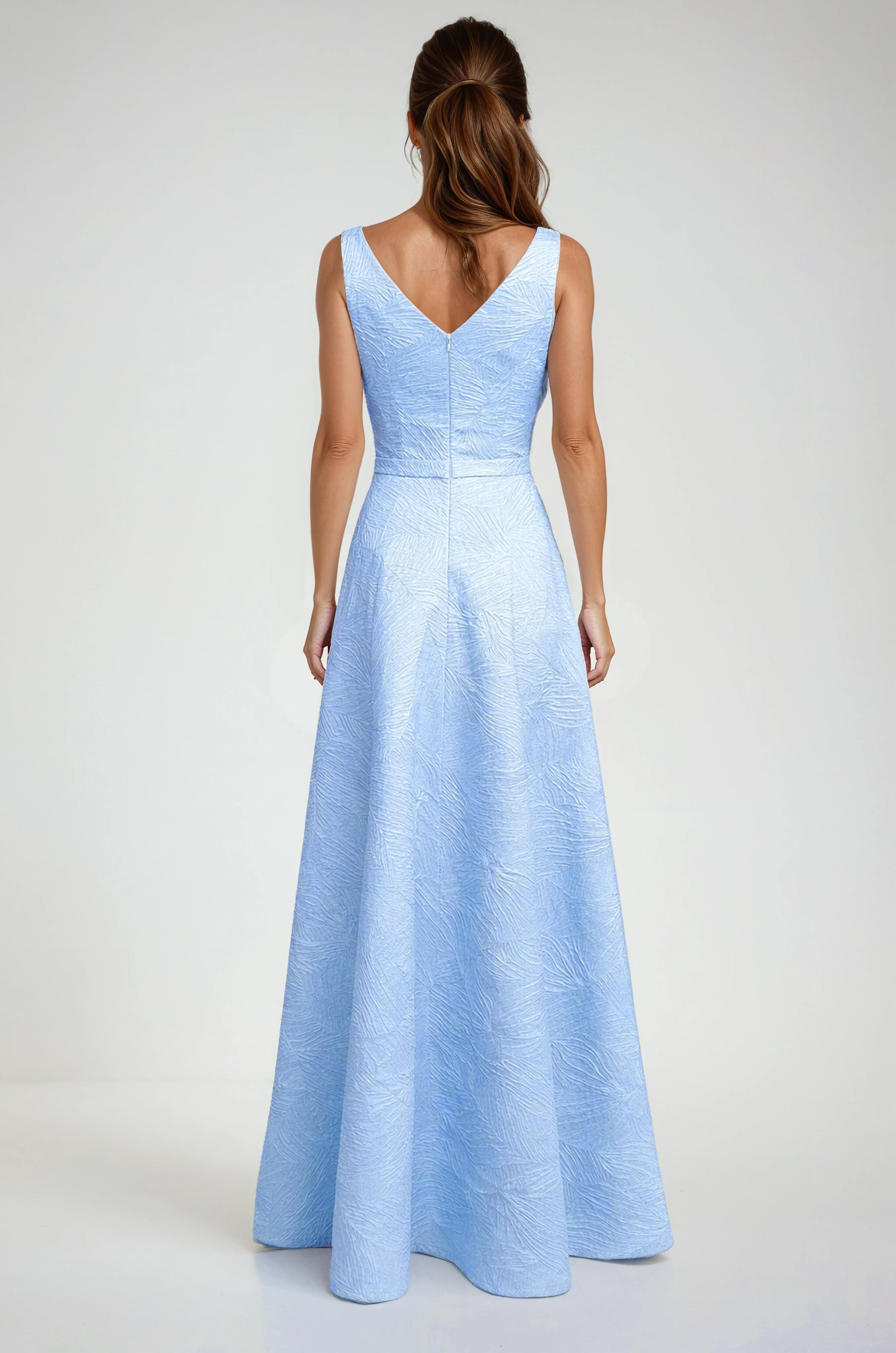 Square Neck Textured Jacquard A-Line Gown Gown Rene Ruiz Collection