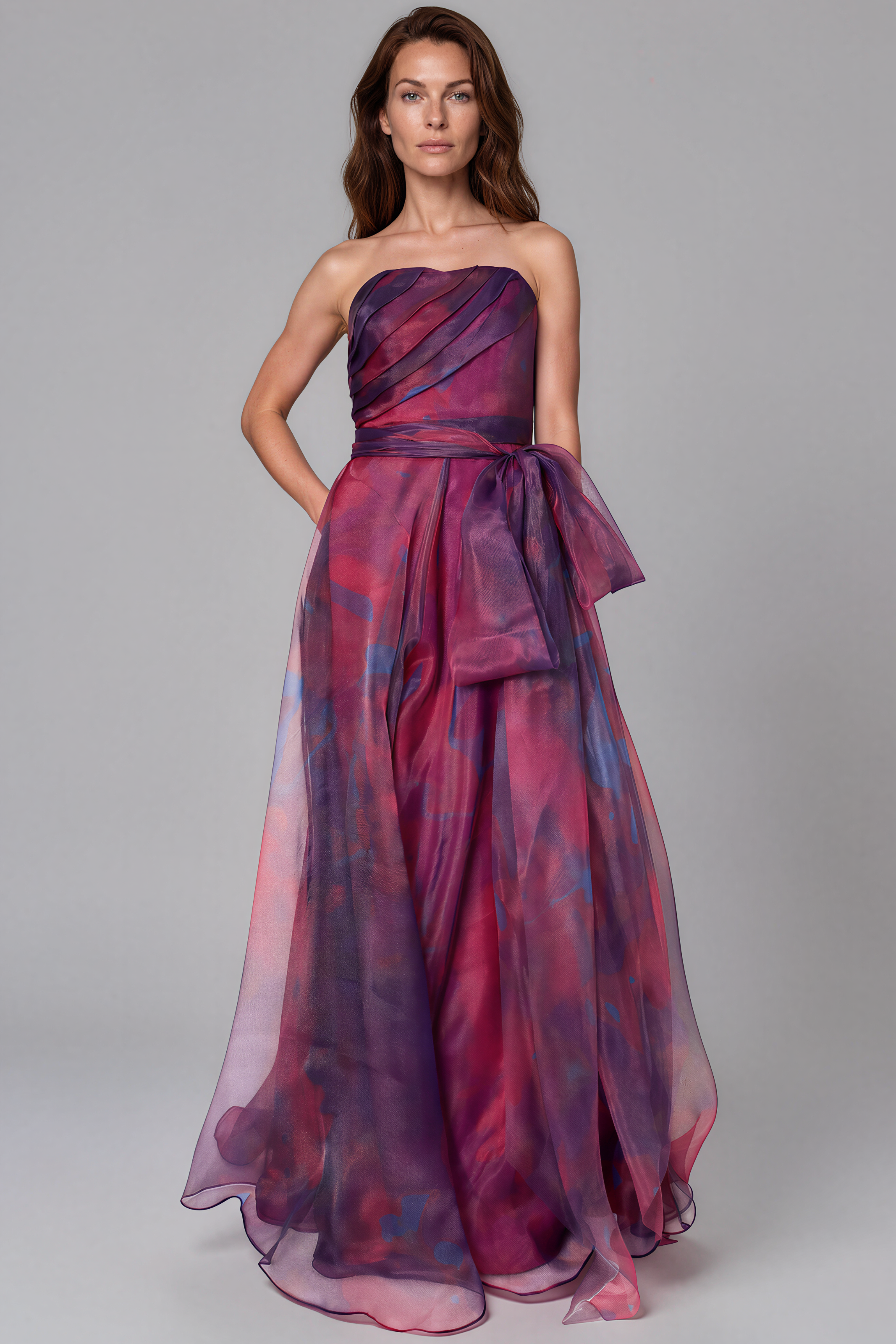 Strapless Organza Gown with Belt