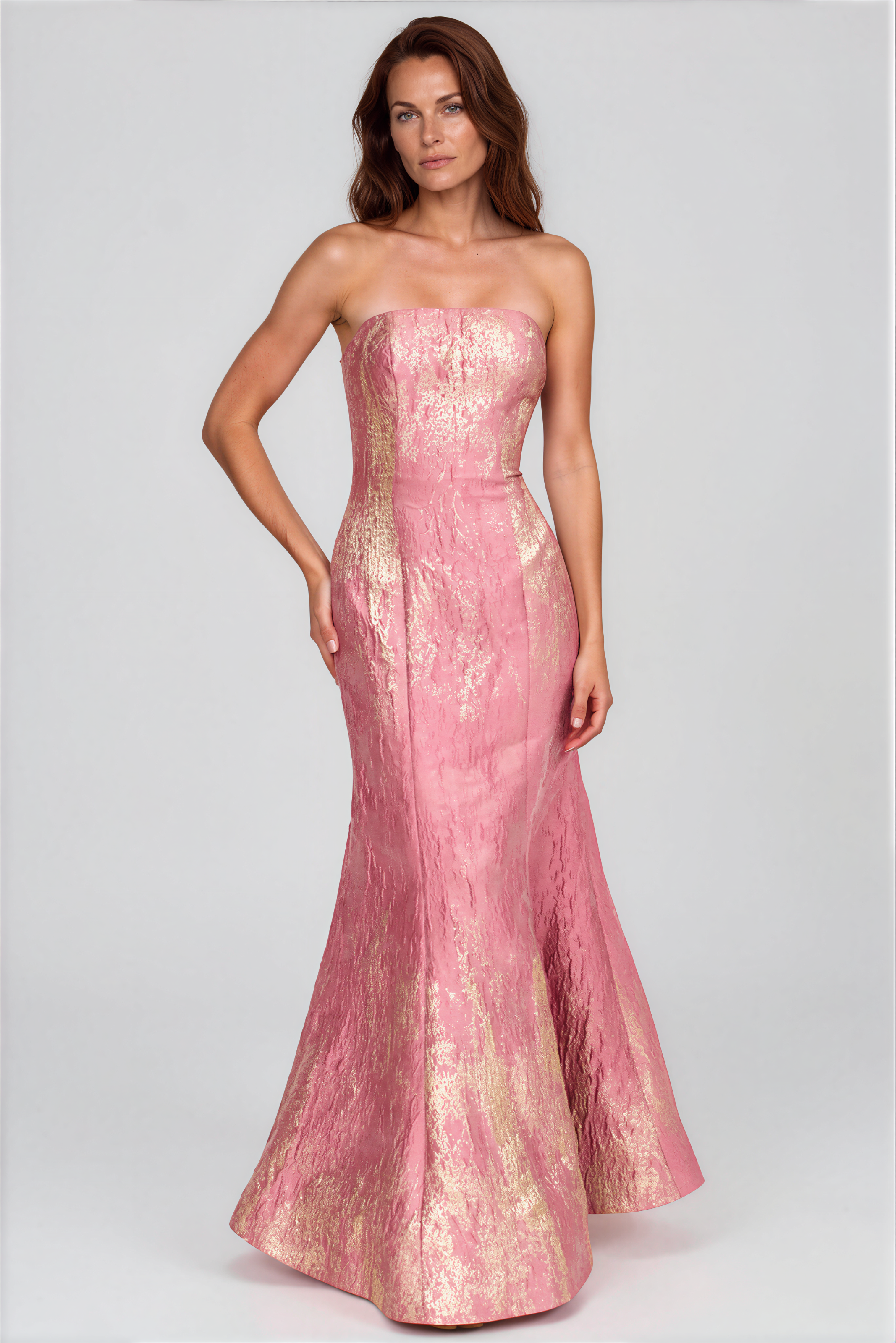Strapless Fit And Flare Brocade Gown Strapless Fit And Flare Brocade Gown