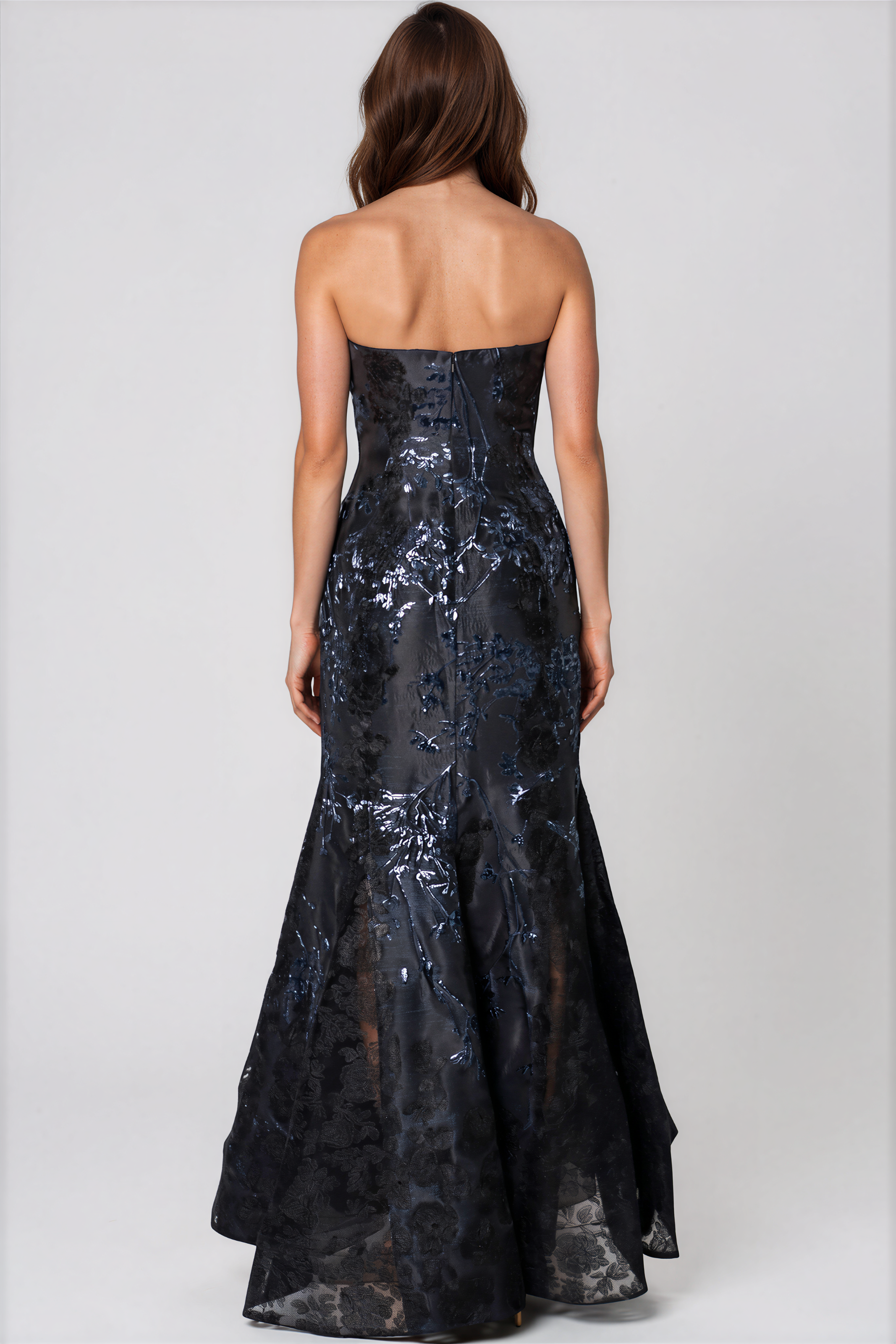 Strapless Jacquard Lace Fit And Flare Gown