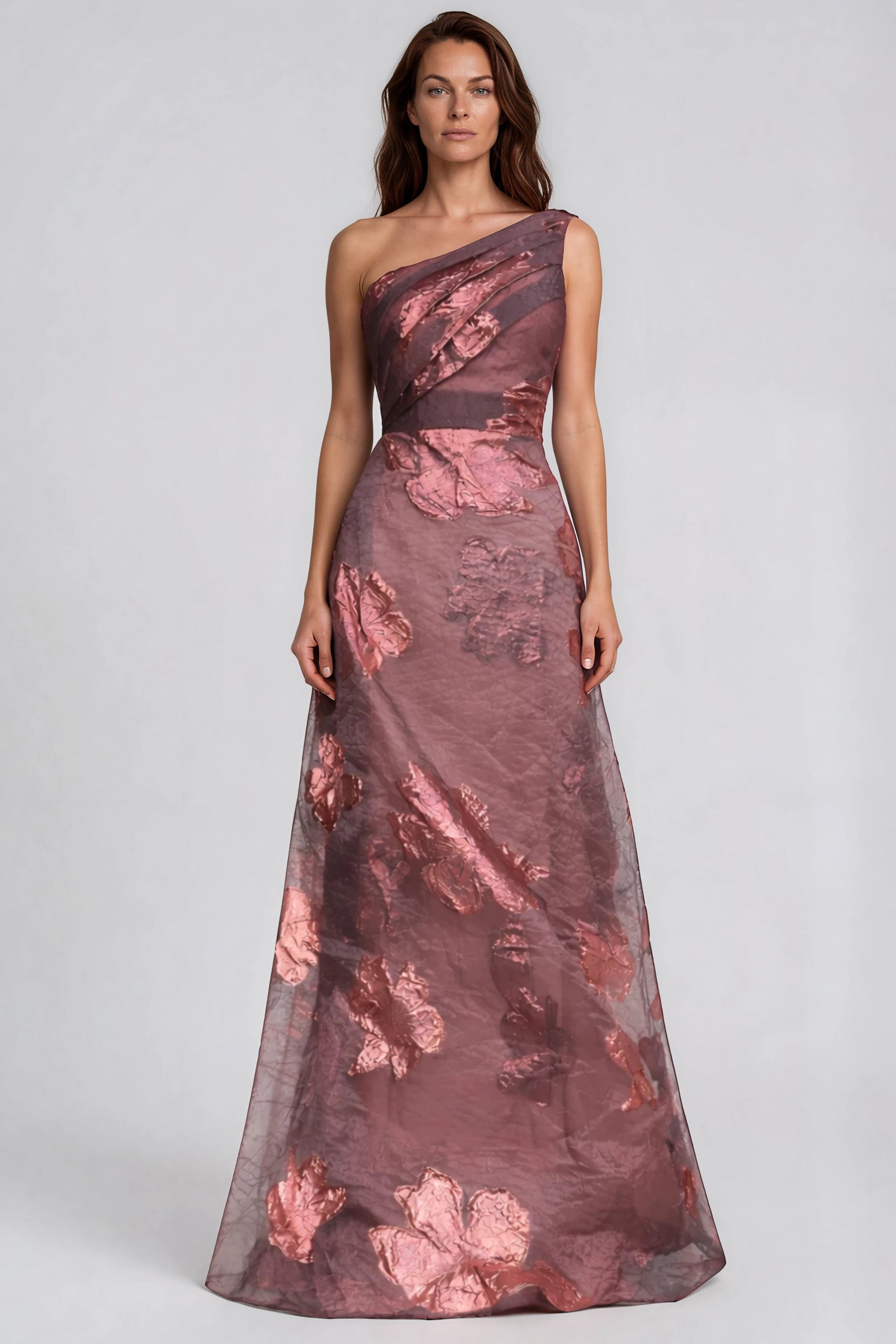 One Shoulder A-line Fil Coupe Gown Gown Rene Ruiz Collection