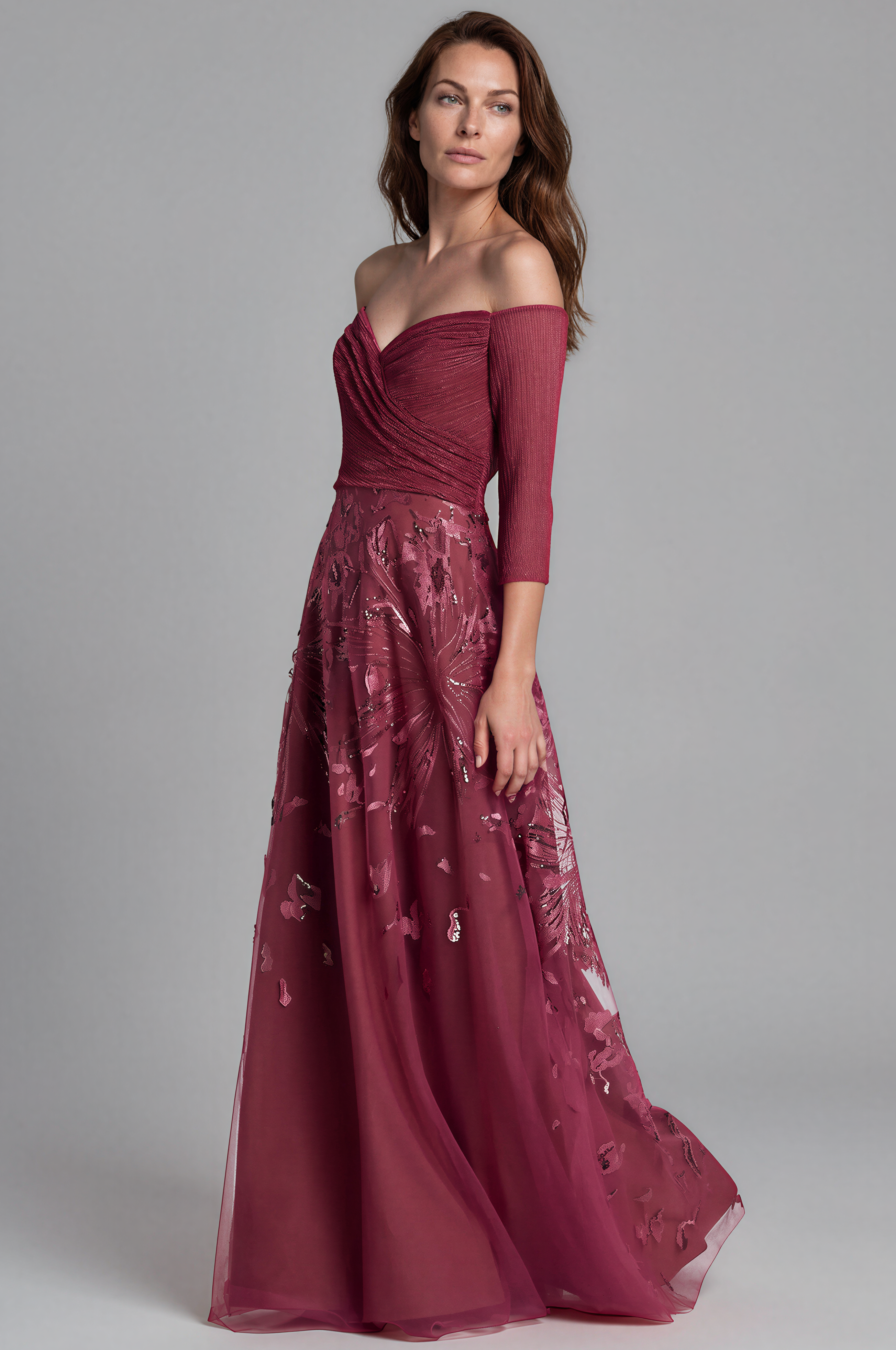 Metallic Embroidered Tulle Gown Gown Rene Ruiz Collection