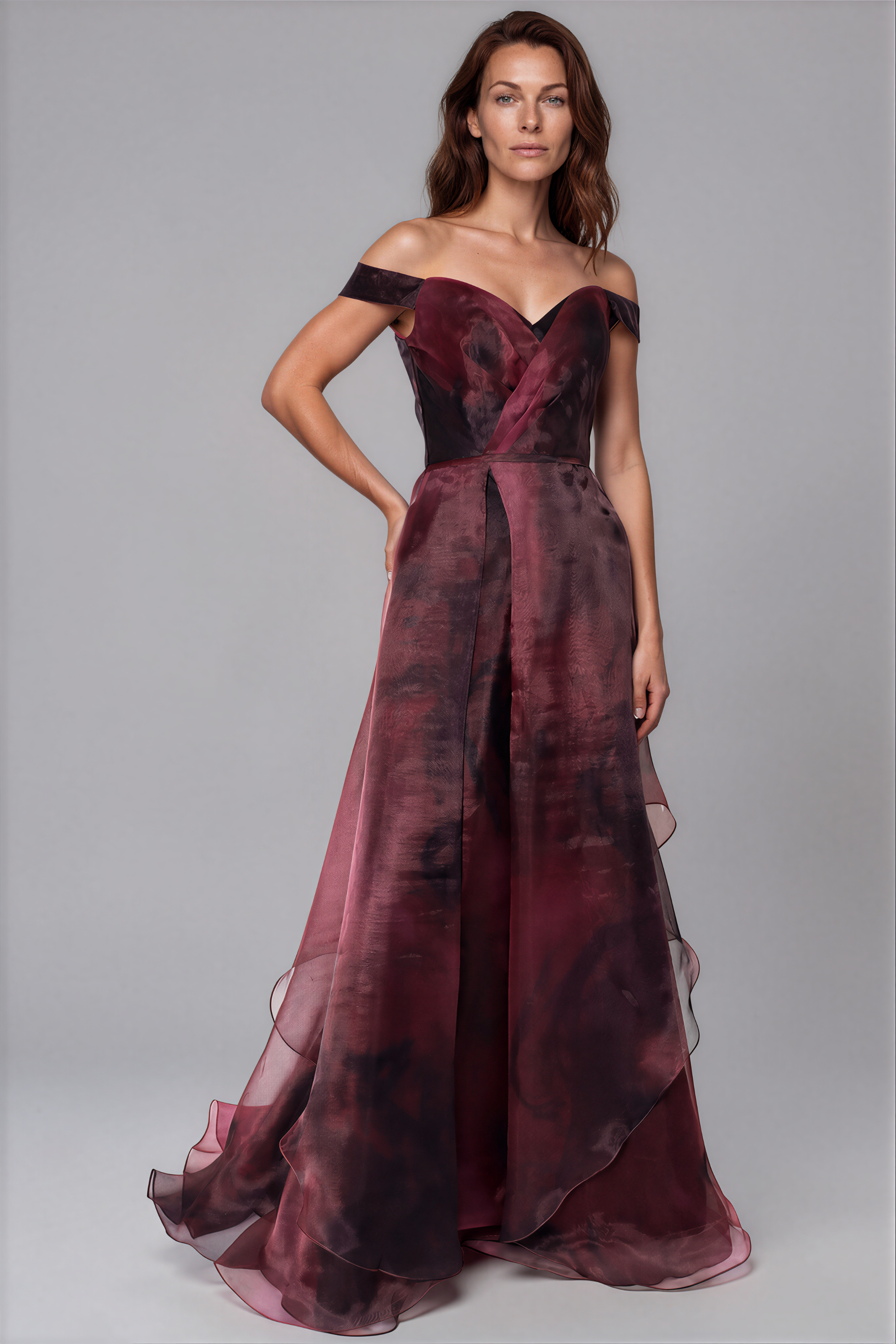 Off The Shoulder Organza A-line Gown Gown Rene Ruiz Collection