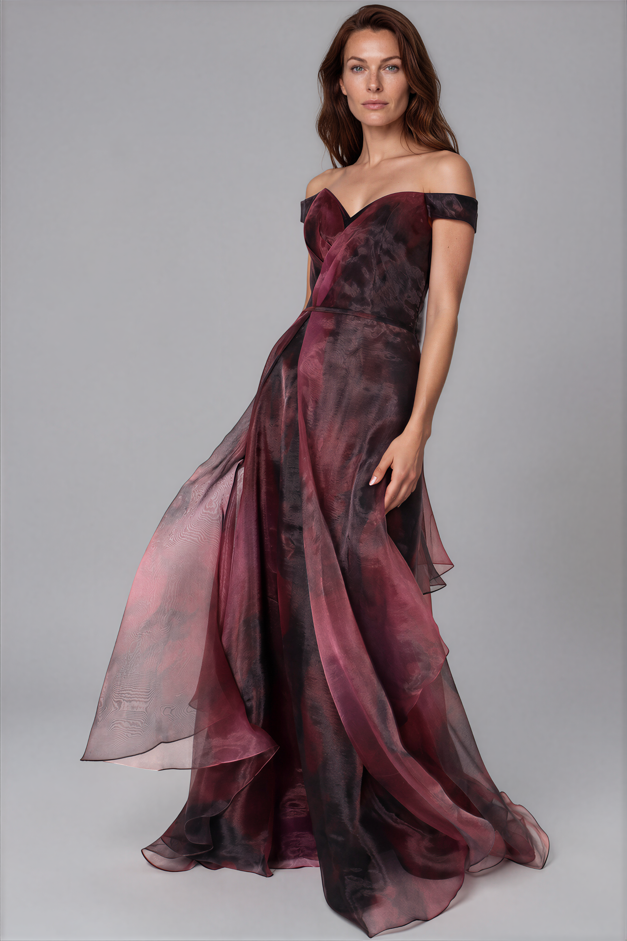 Off The Shoulder Organza A-line Gown Gown Rene Ruiz Collection