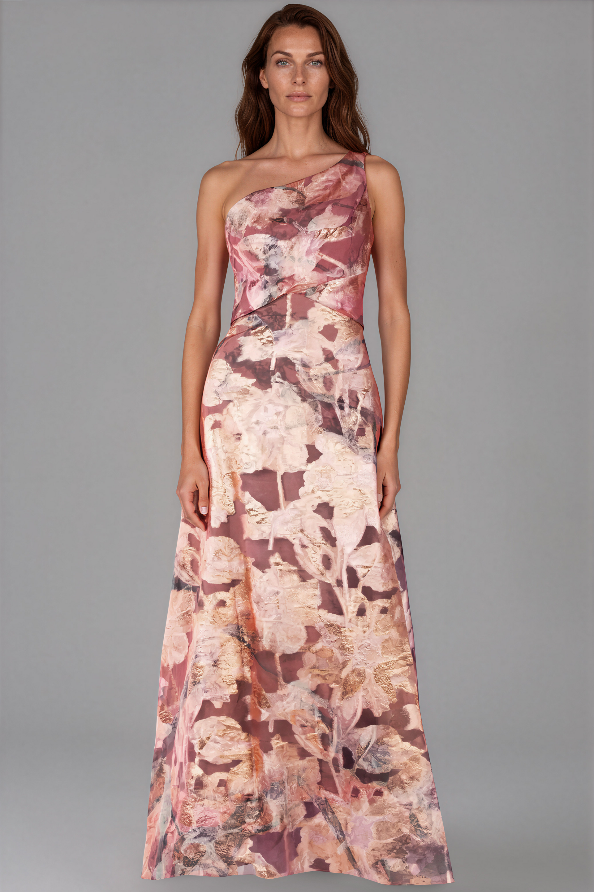 one shoulder floral dress One Shoulder A-line Gown