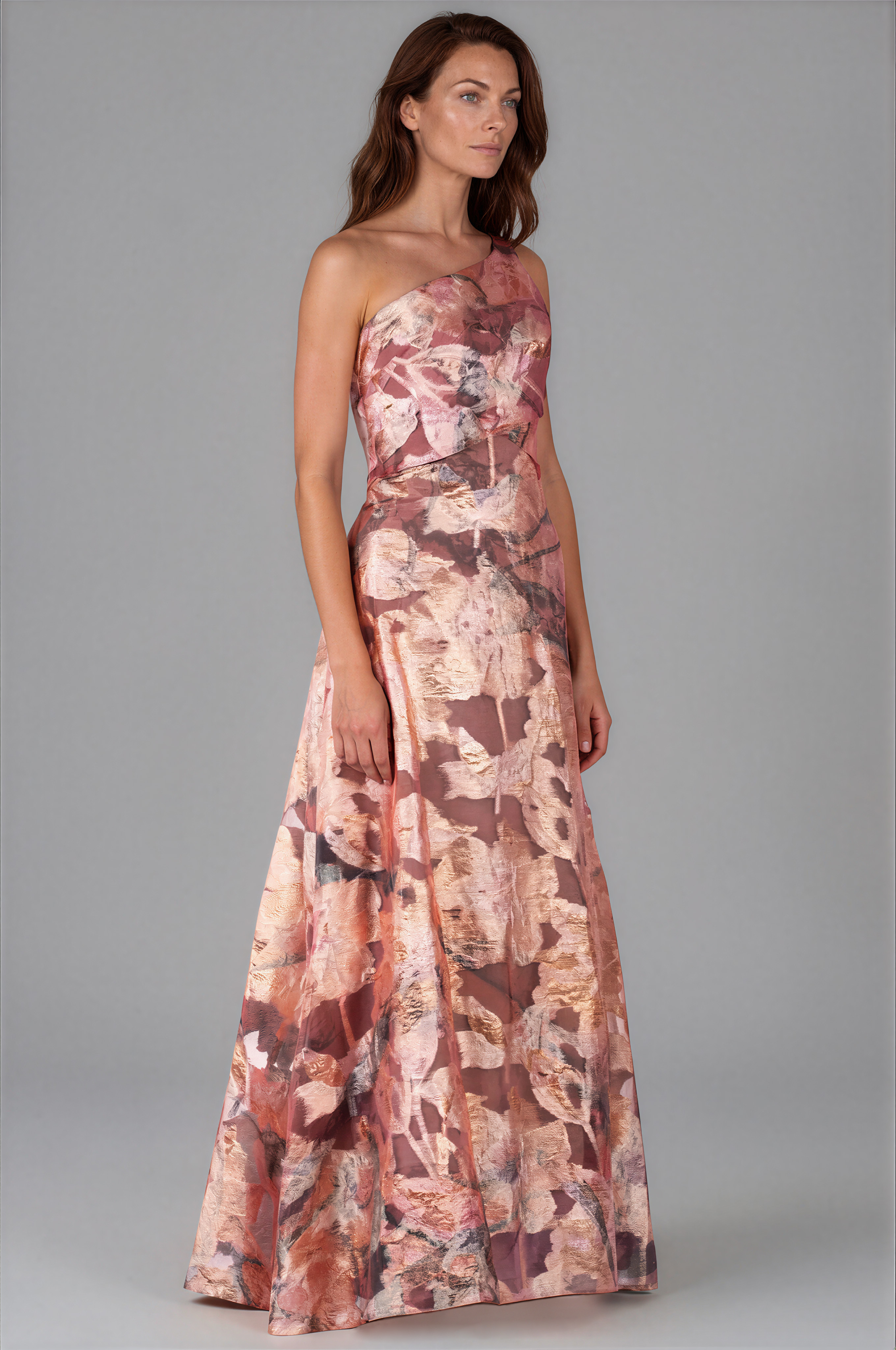 One Shoulder Fil Coupe A-Line Gown Gown Rene Ruiz Collection