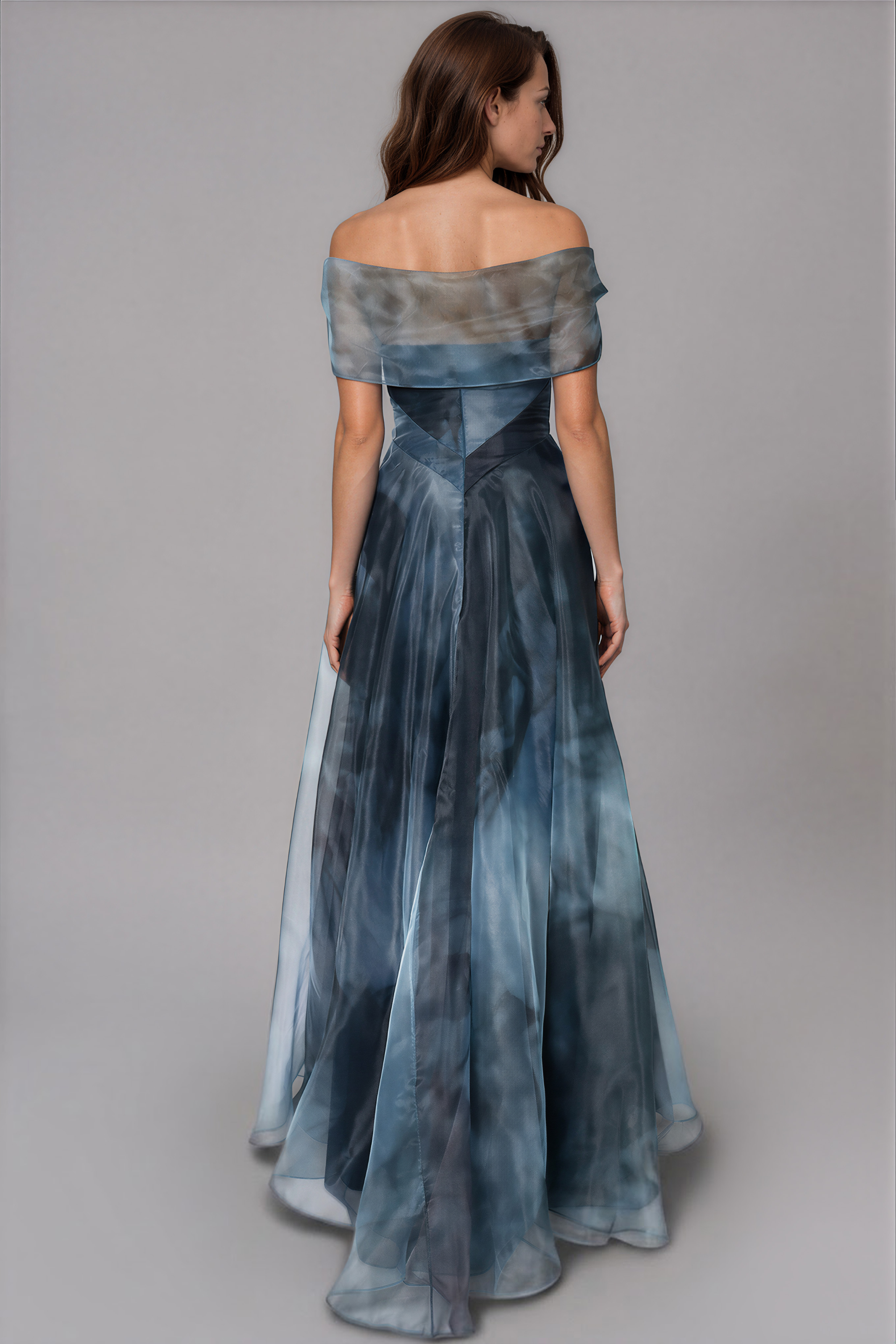 Wrap Sleeve Off The Shoulder Organza Gown