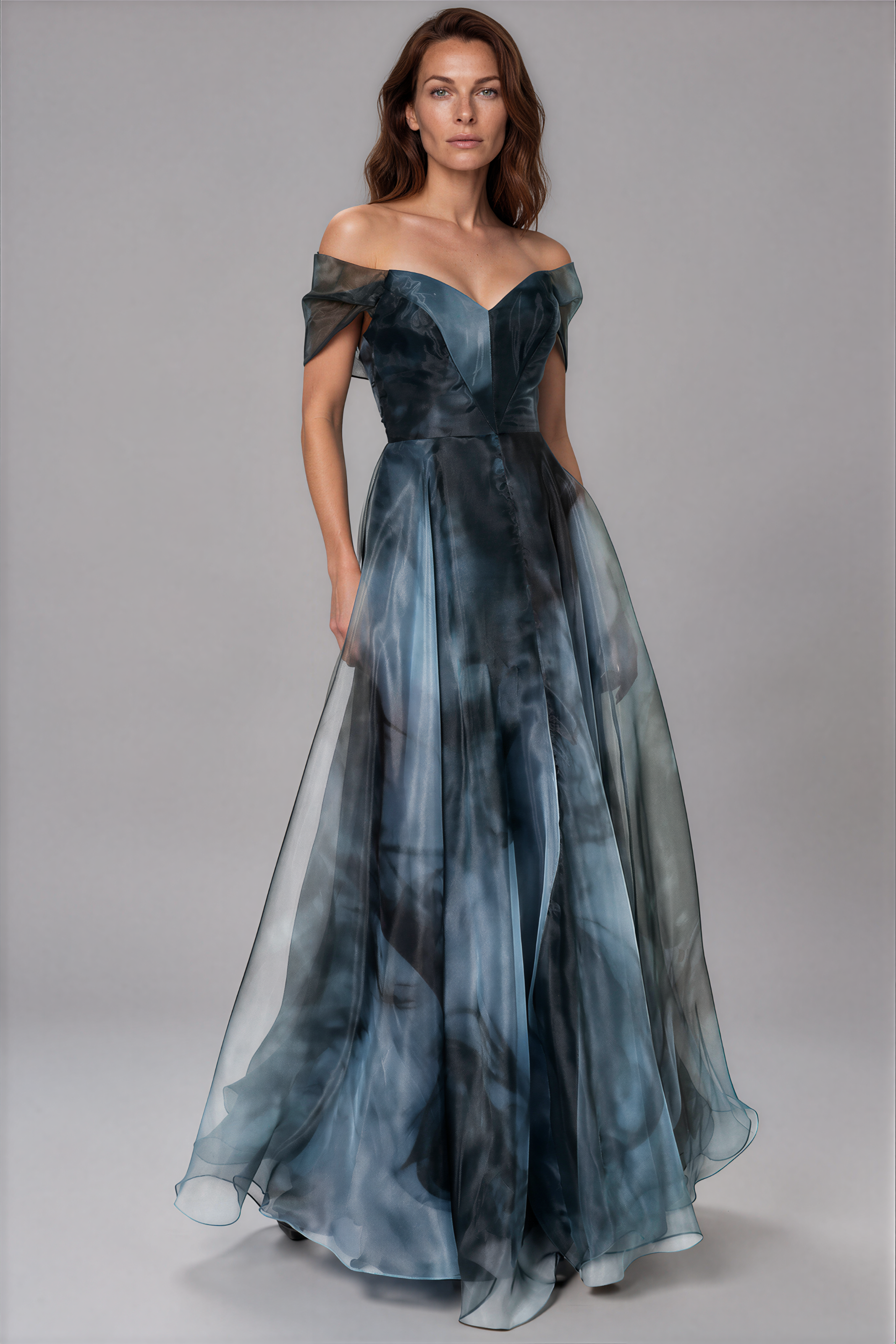 Wrap Sleeve Off The Shoulder Organza Gown