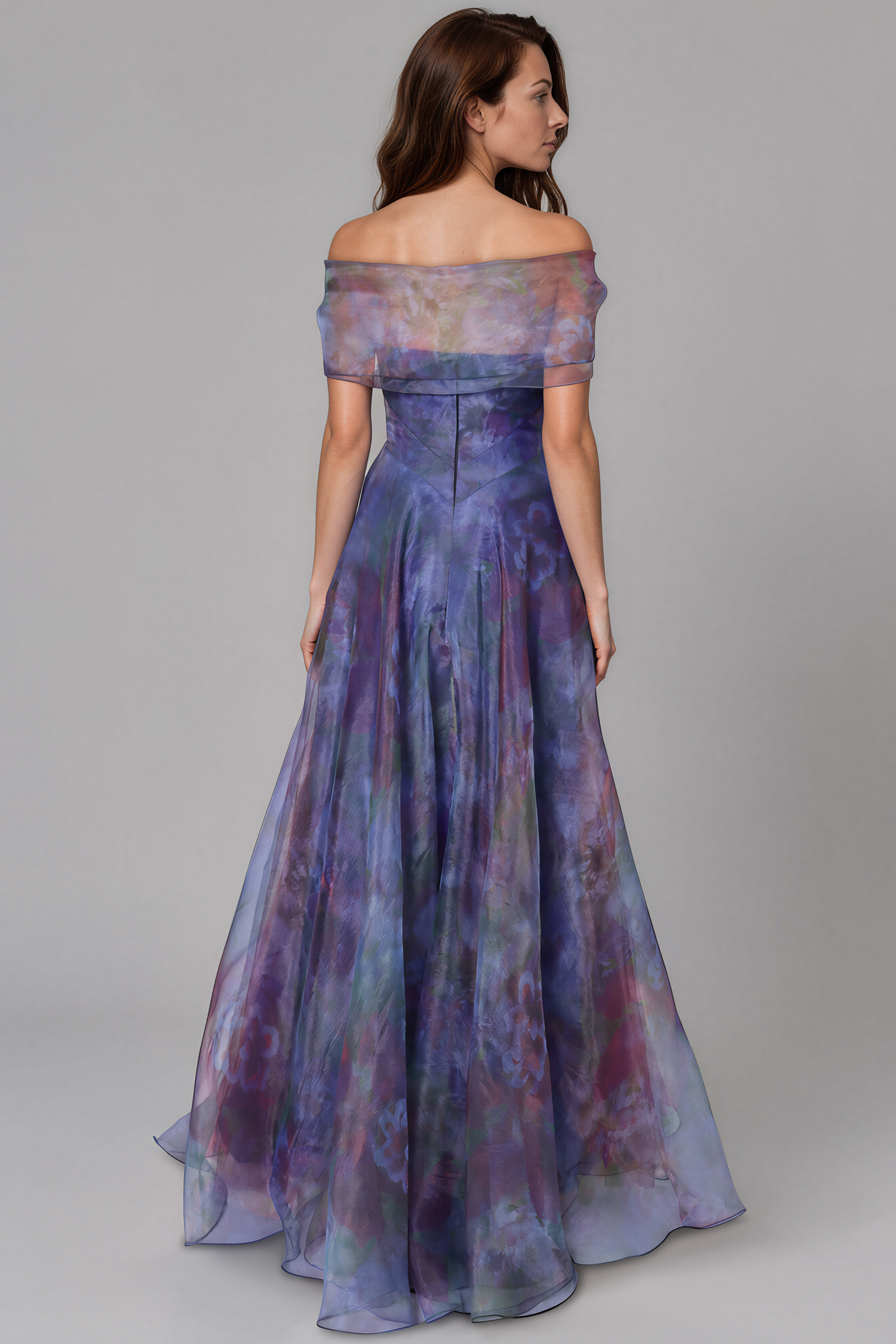 Wrap Sleeve Off The Shoulder Organza Gown
