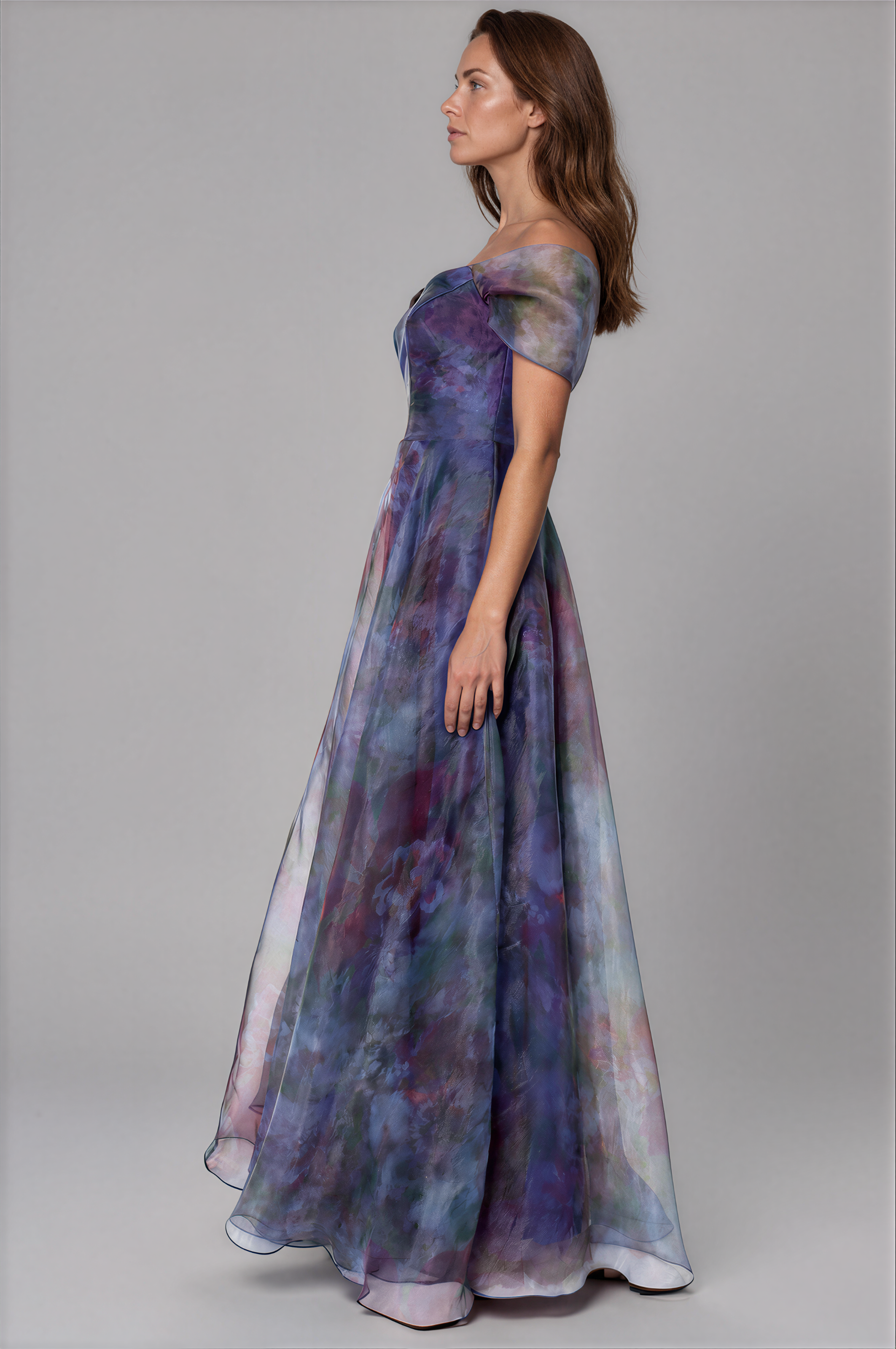 Wrap Sleeve Off The Shoulder Organza Gown Gown Rene Ruiz Collection