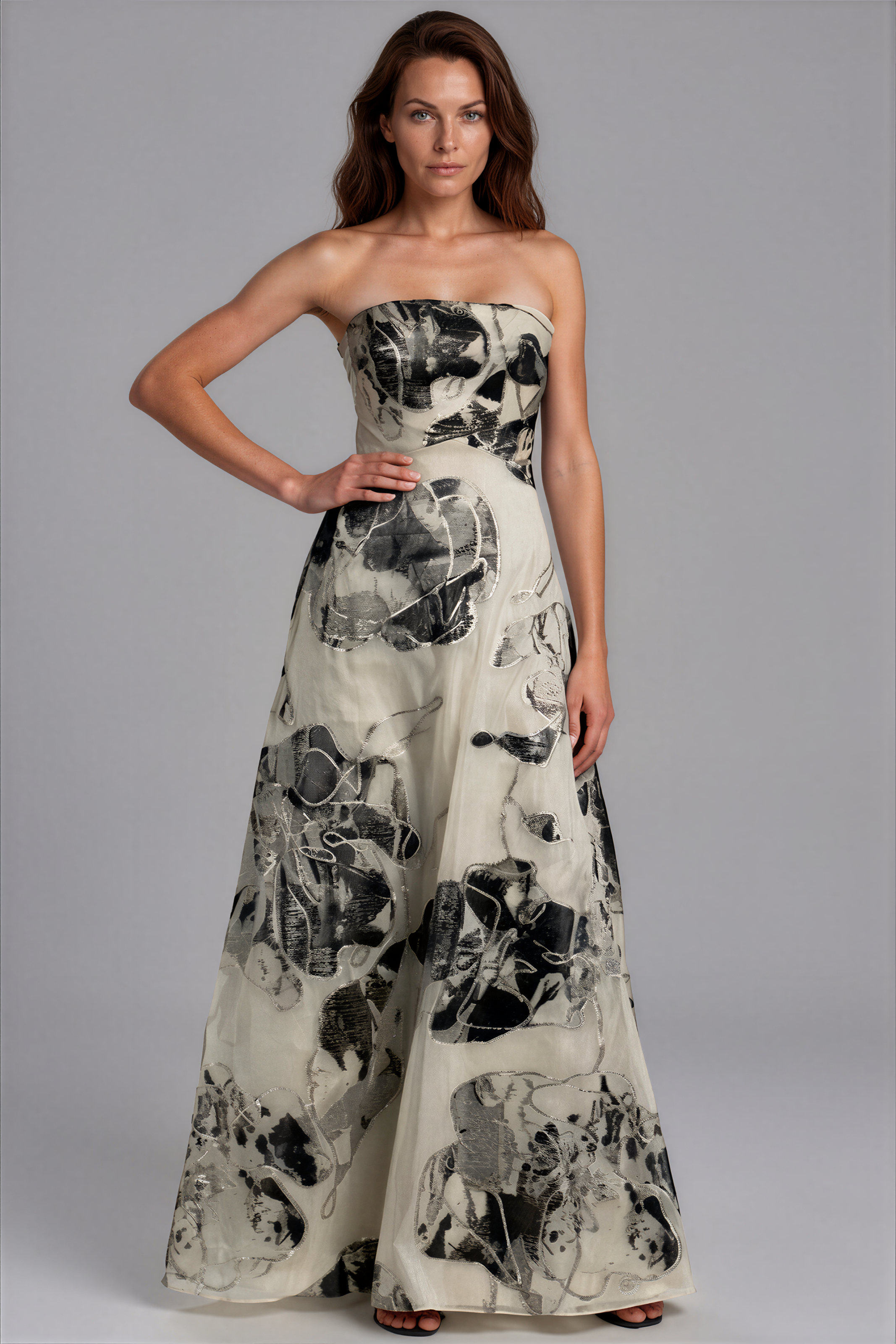 Strapless Floral A-line Fil Coupe Gown