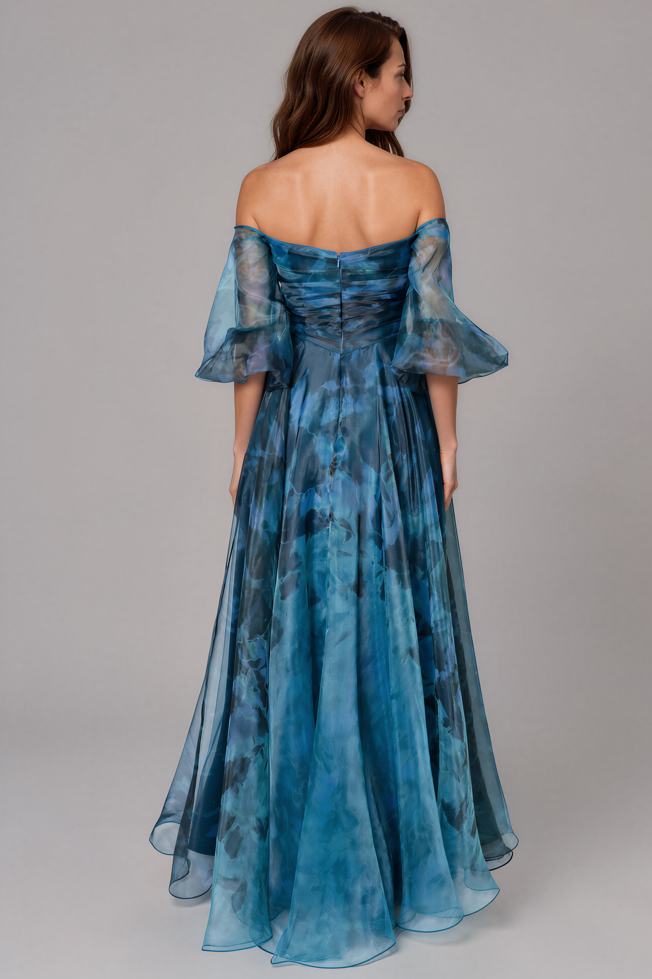 3/4 Puff Sleeve Organza Gown Gown Rene Ruiz Collection