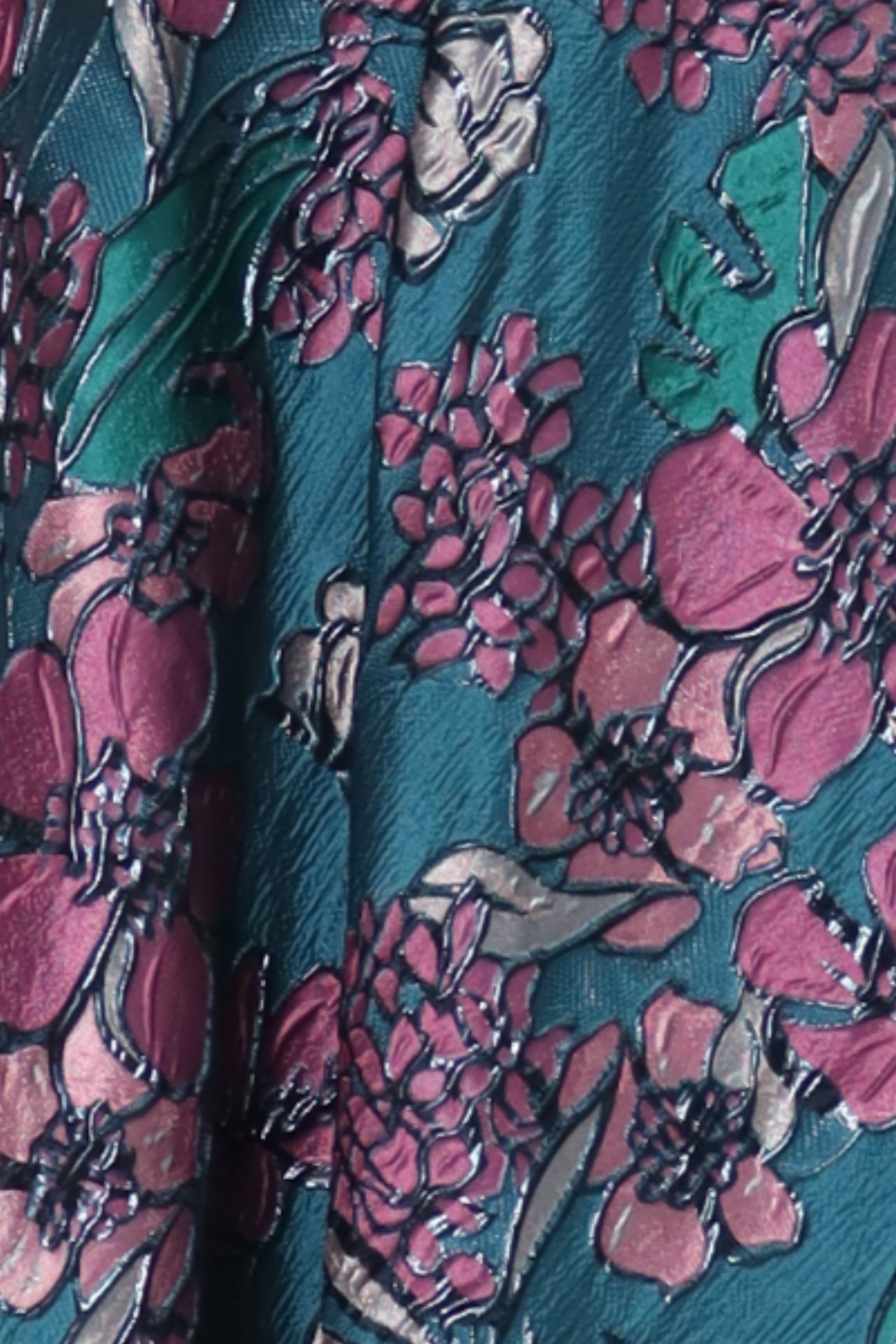 Strapless Floral Brocade A-Line Gown With Floral Appliques (MANHASSET STOCK) Gown Rene Ruiz Collection
