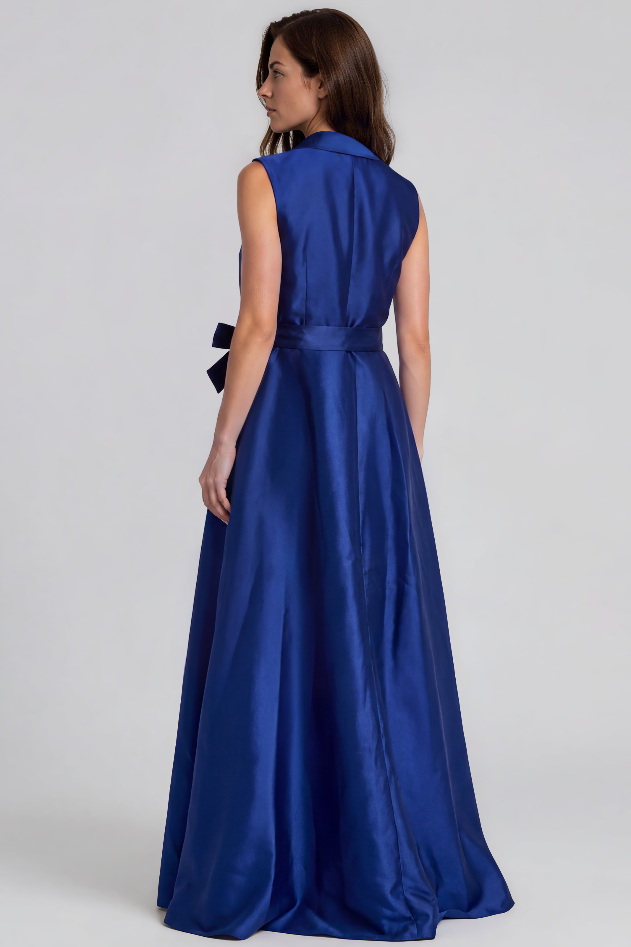 Sleeveless Wrap Around Embellished Floral Mikado A-Line Gown Gown Rene Ruiz Collection