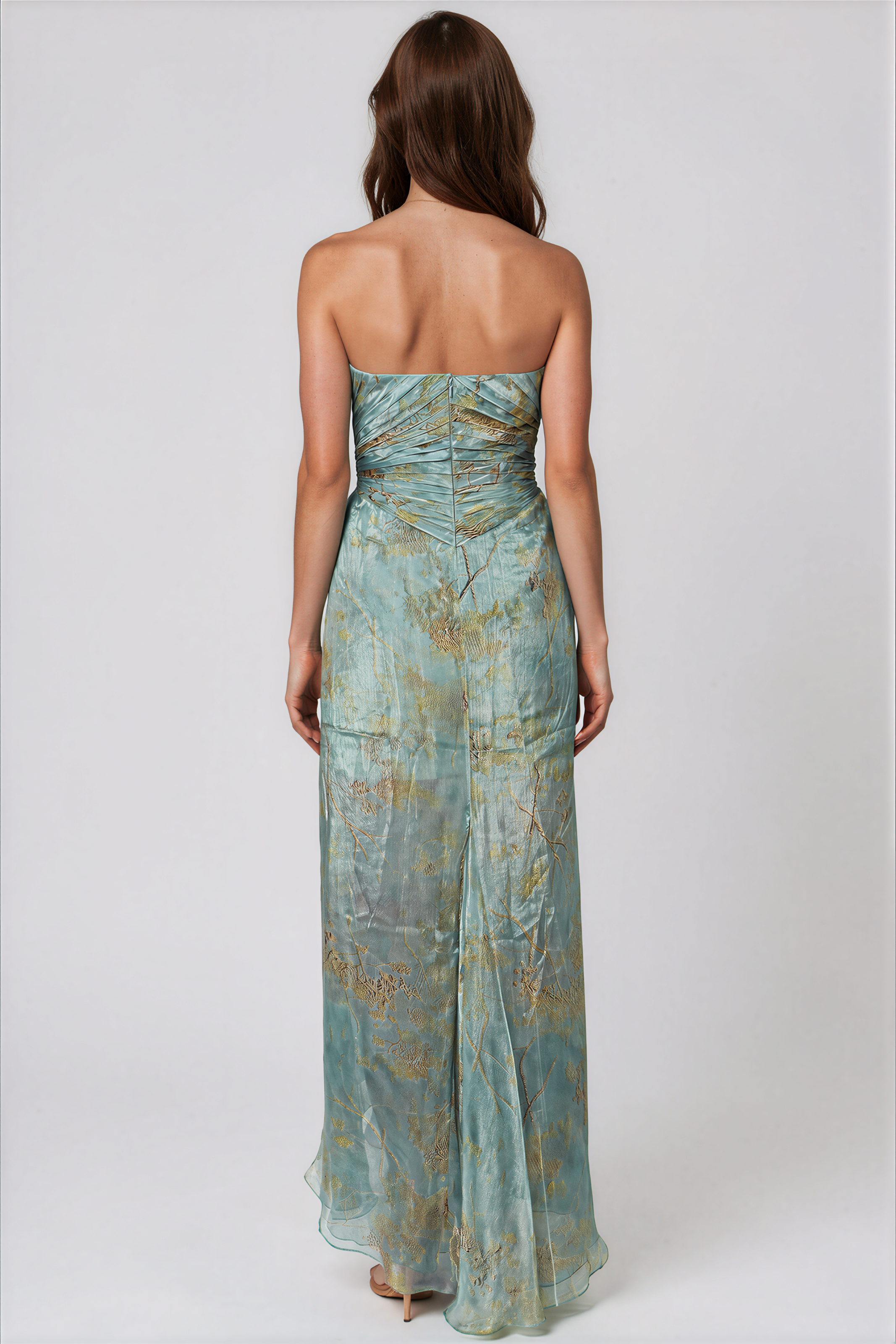 Strapless Chiffon Printed Gown