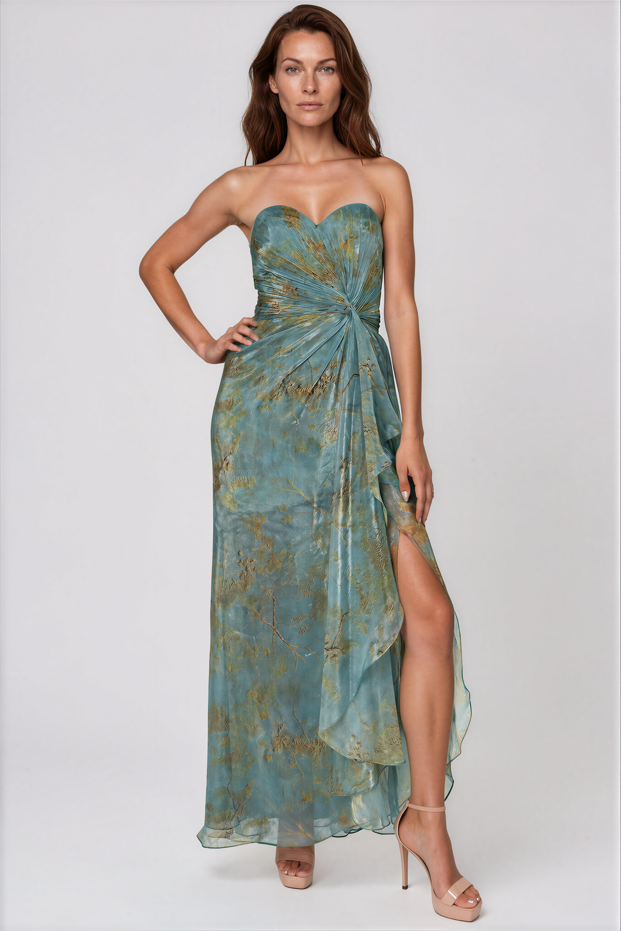 Strapless Chiffon Printed Gown