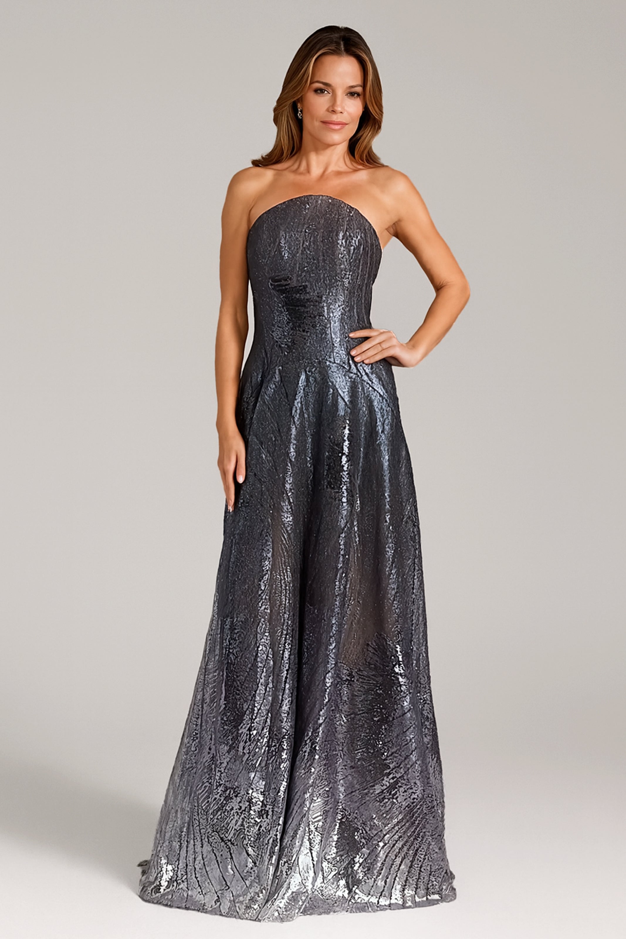 Sequin Embroidered A-Line Strapless Gown