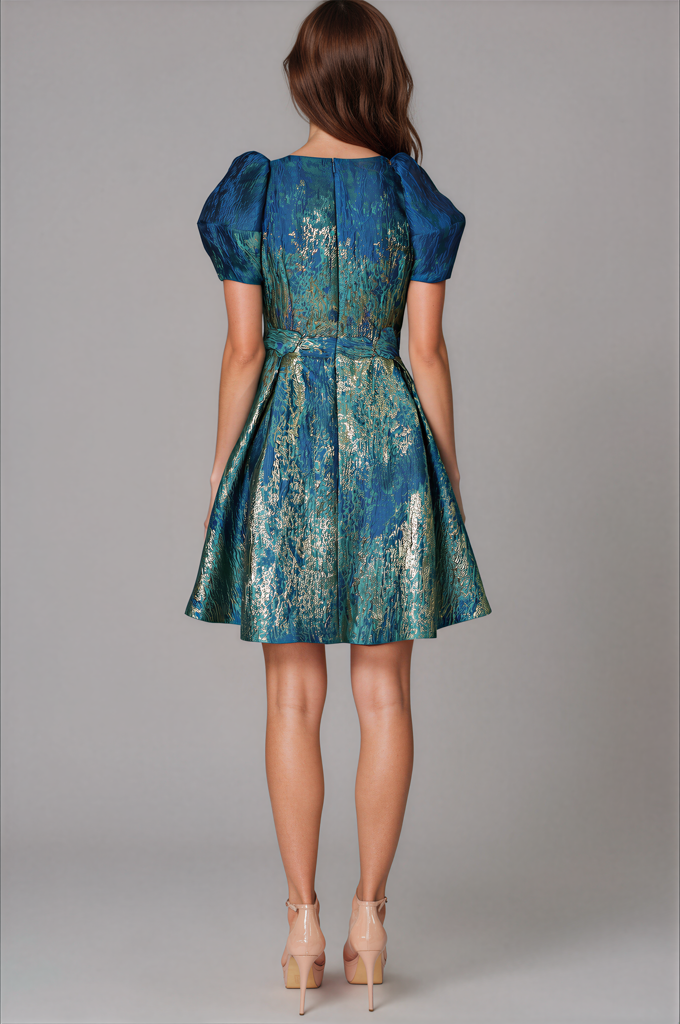 Puff Sleeve A-line Brocade Cocktail Cocktail Rene Ruiz Collection