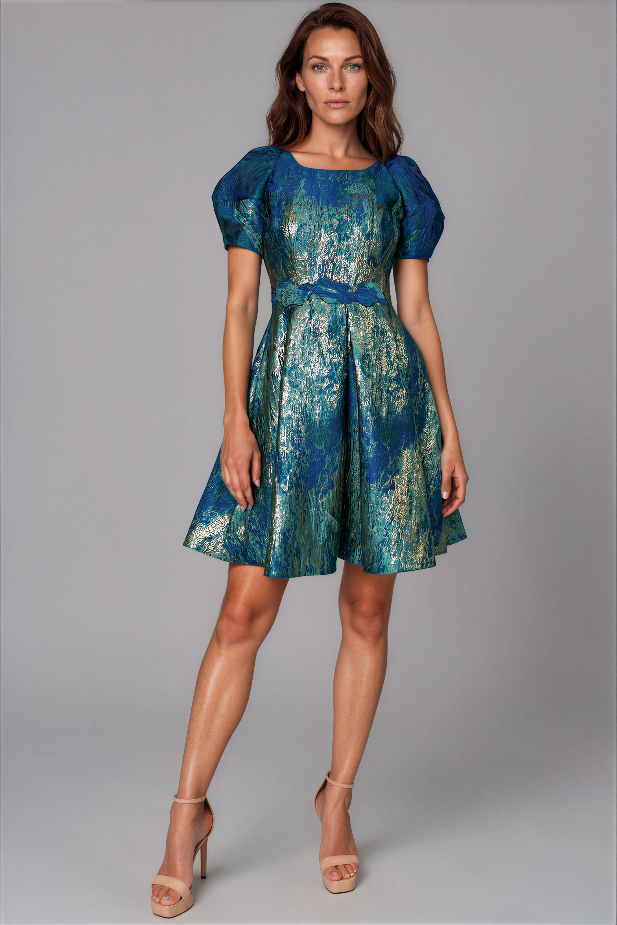 Puff Sleeve A-line Brocade Cocktail Cocktail Rene Ruiz Collection