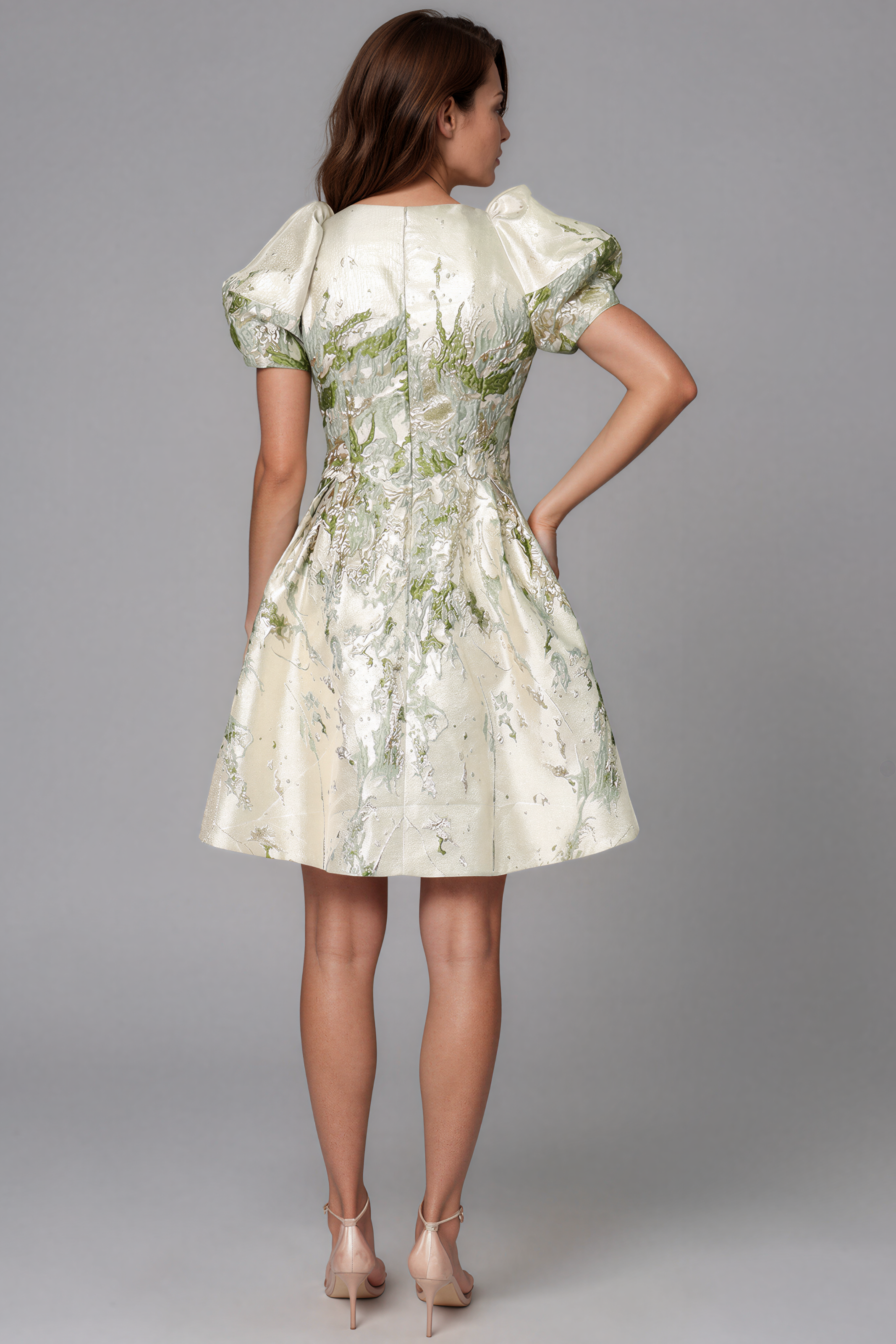 Puff Sleeve A-line Brocade Cocktail Rene Ruiz Collection