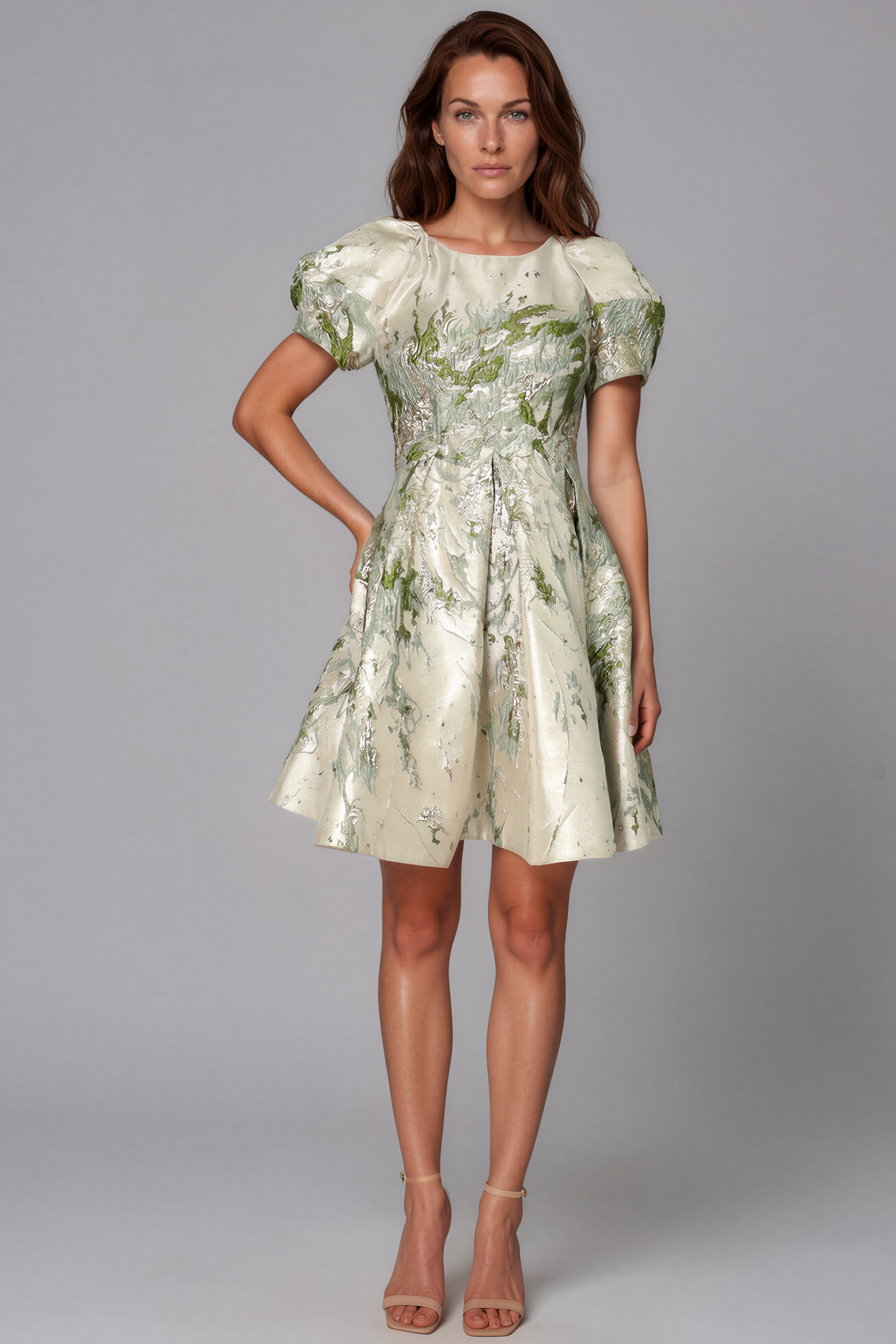 Puff Sleeve A-line Brocade Cocktail Rene Ruiz Collection