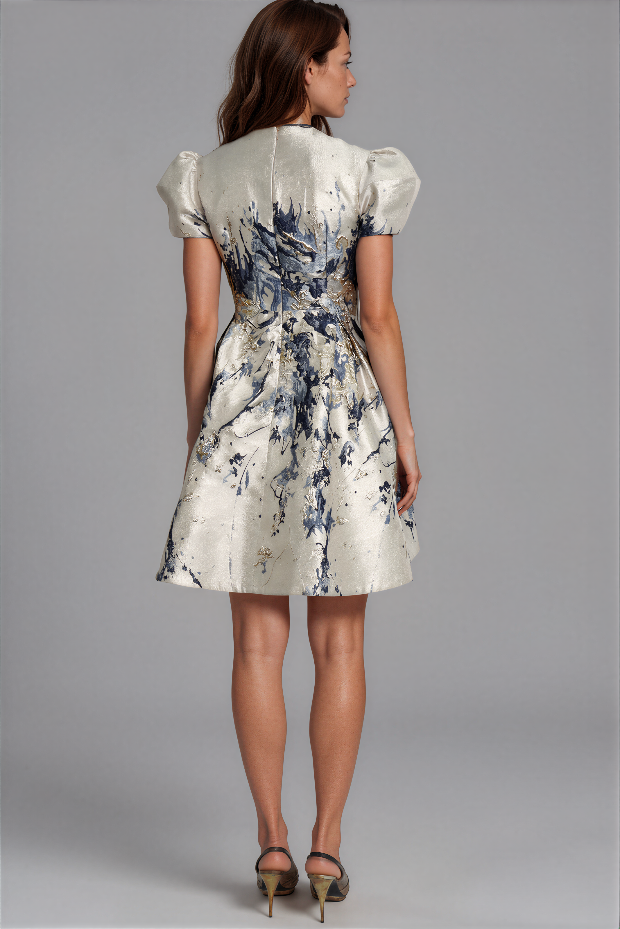 Puff Sleeve A-line Brocade Cocktail Cocktail Rene Ruiz Collection