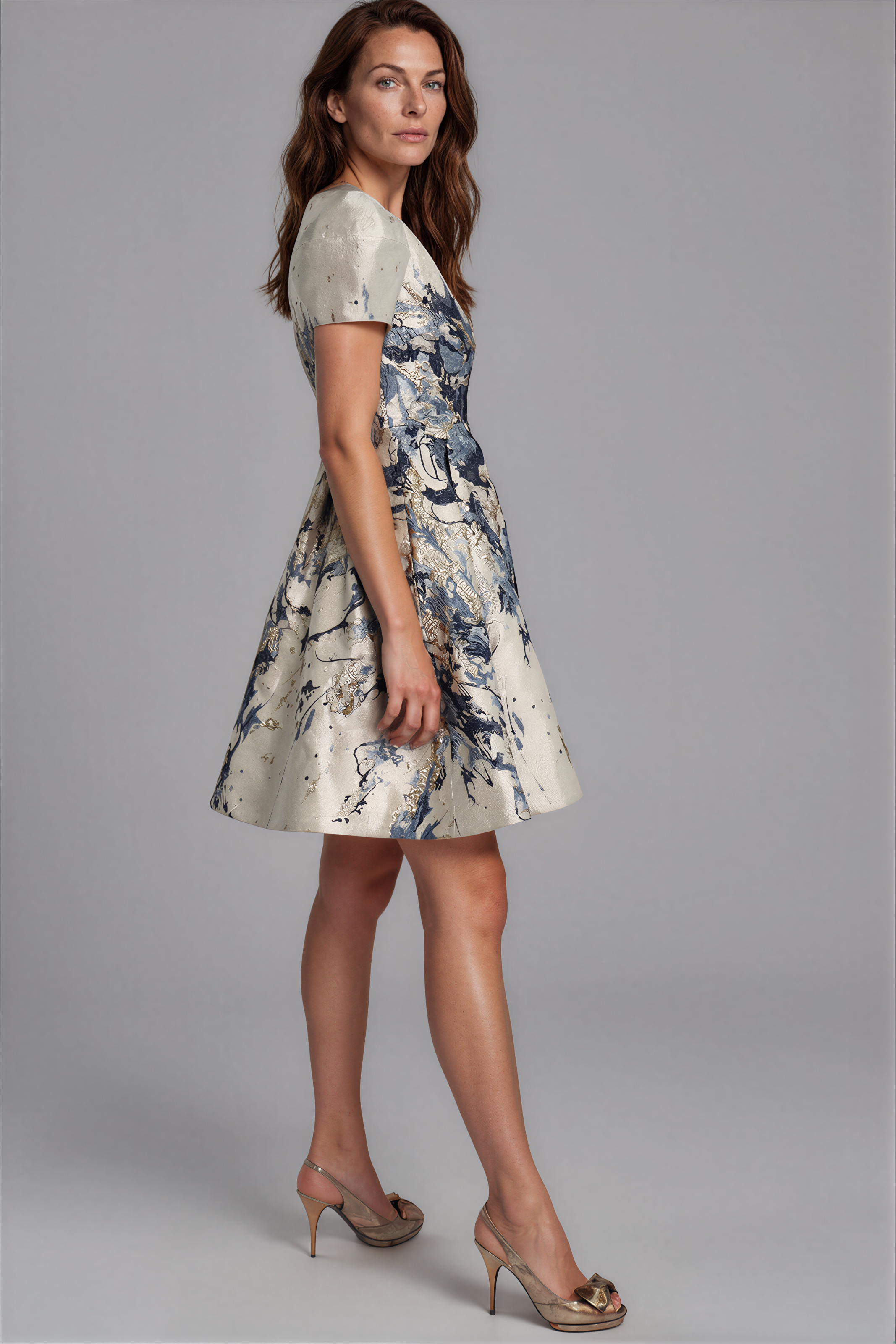 Puff Sleeve A-line Brocade Cocktail Cocktail Rene Ruiz Collection
