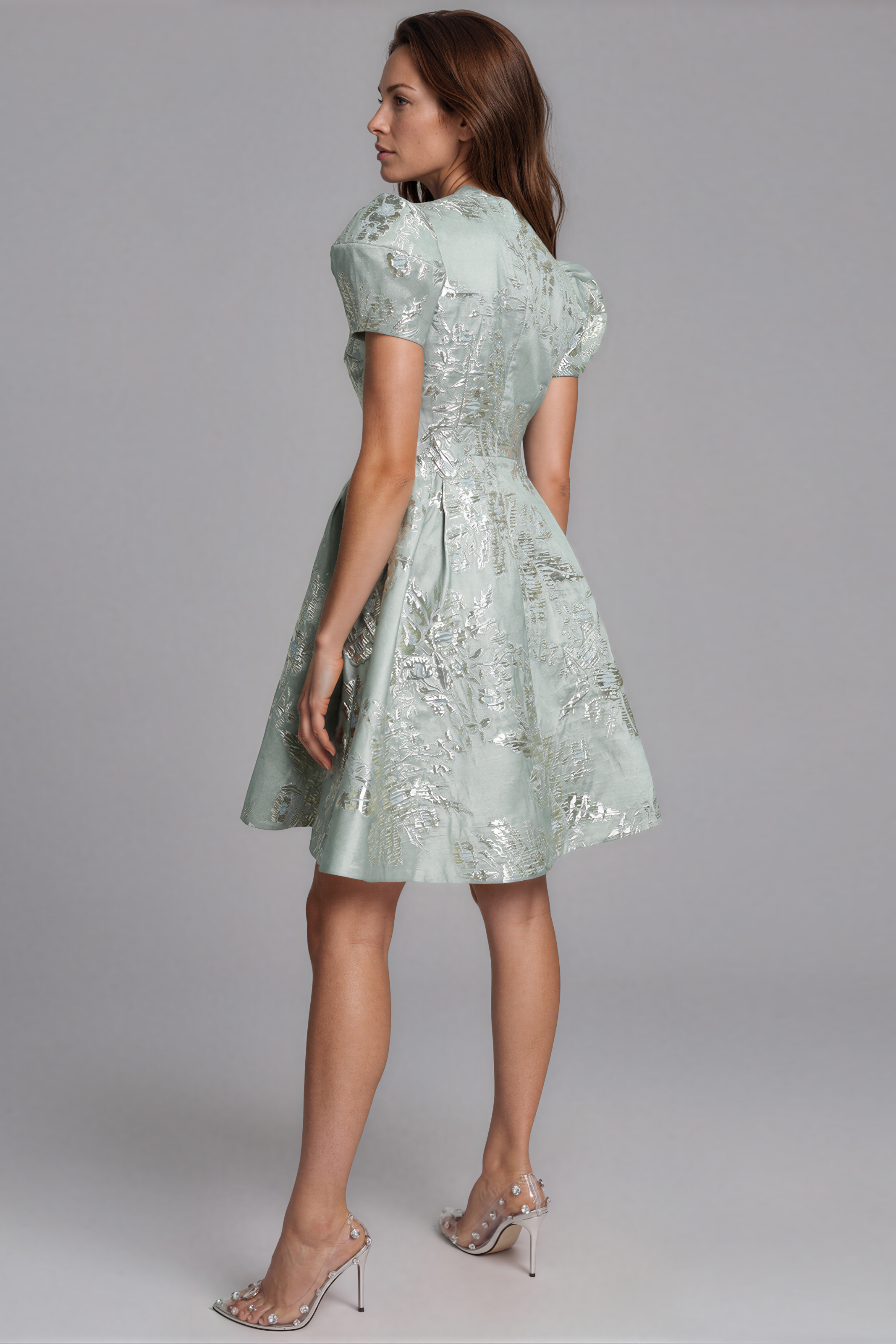 Puff Sleeve A-line Brocade Cocktail