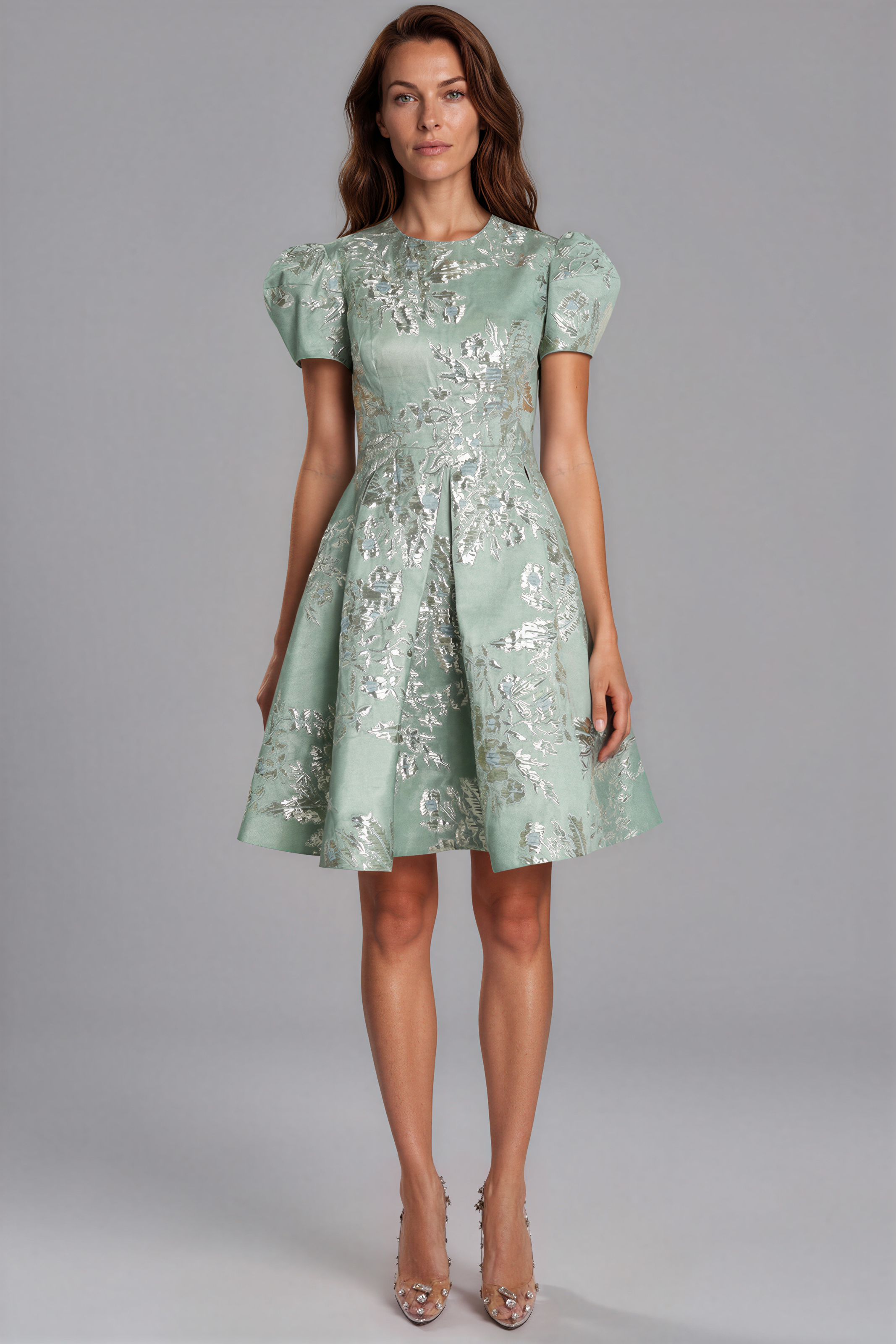 Puff Sleeve A-line Brocade Cocktail