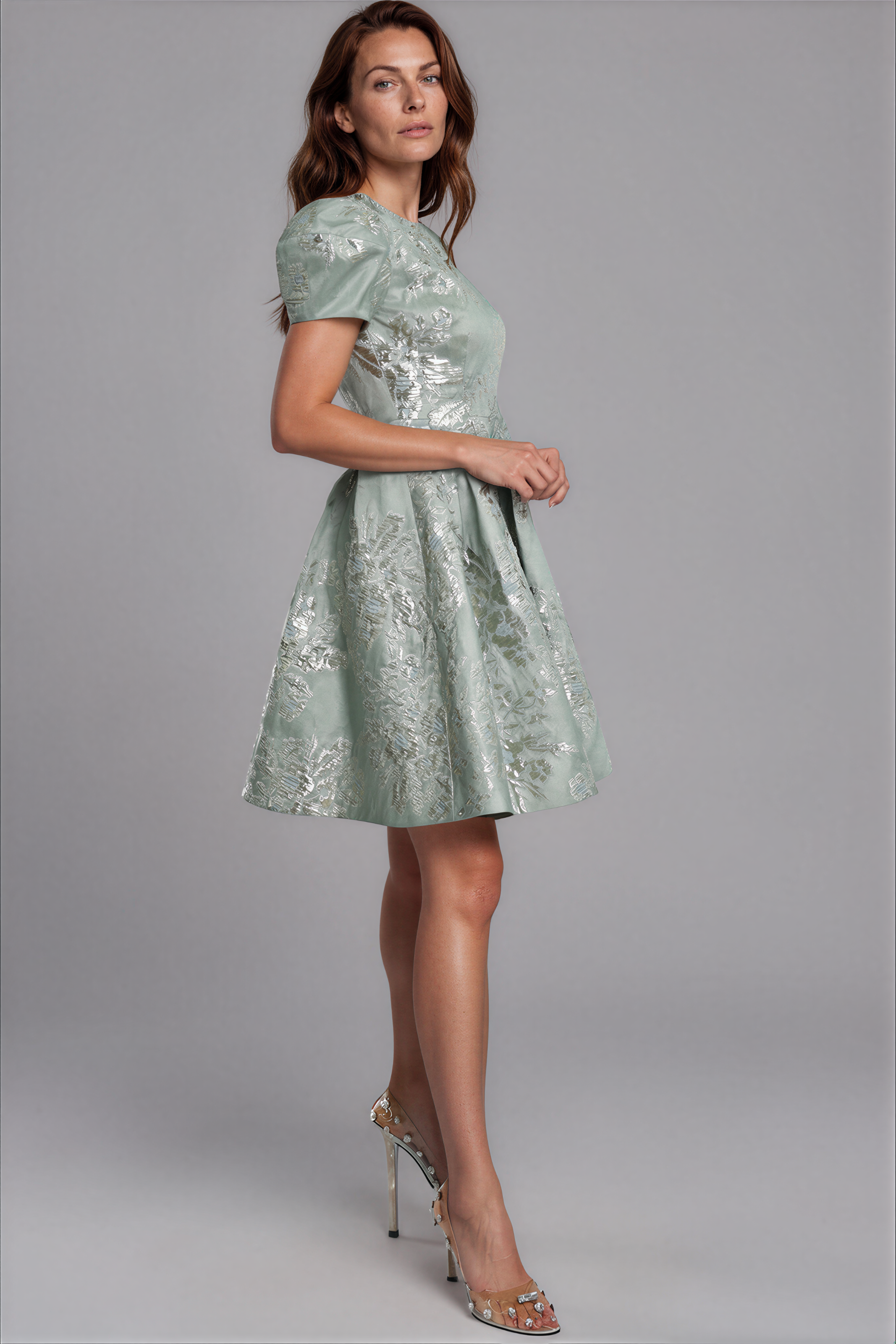 Puff Sleeve A-line Brocade Cocktail